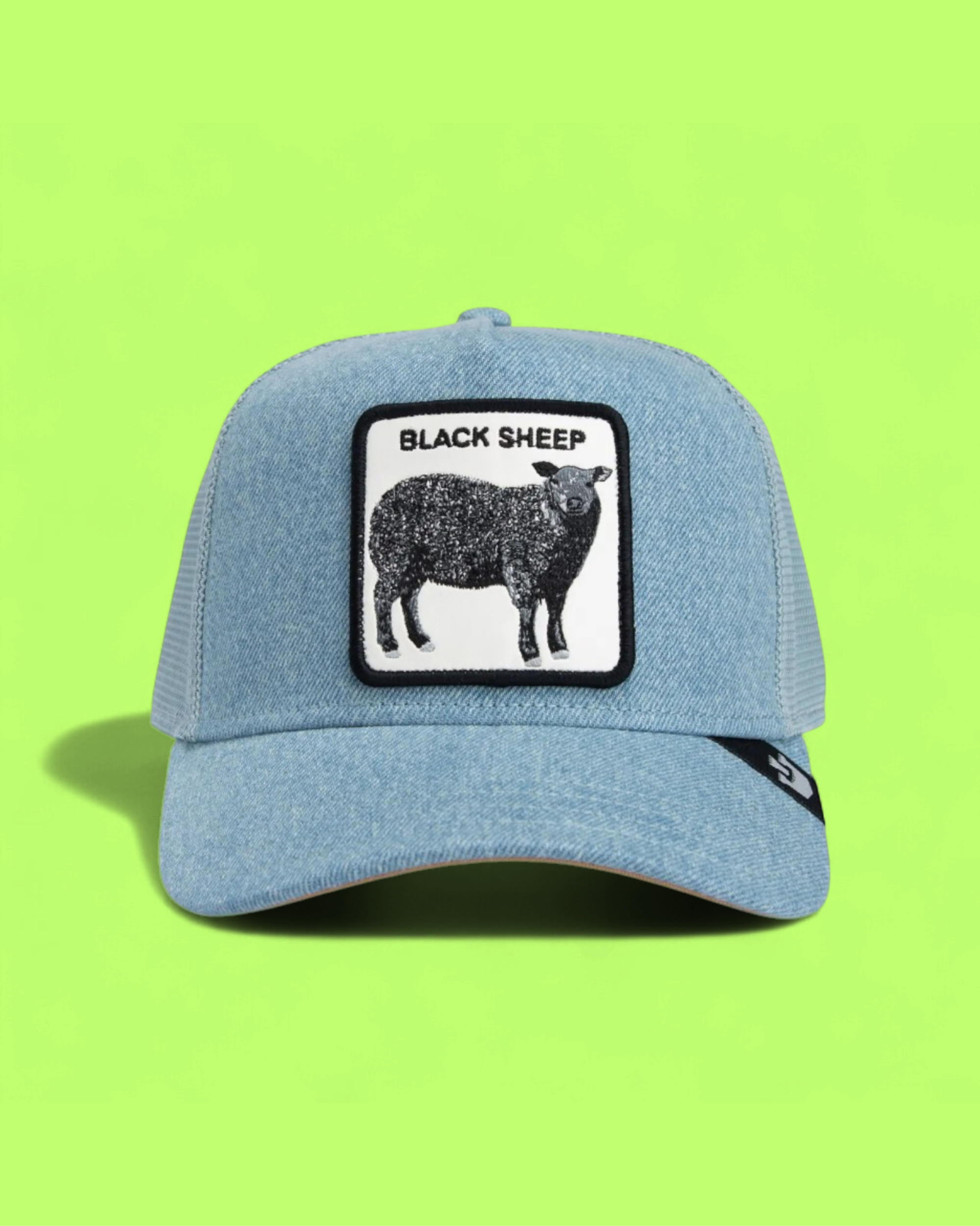 BLACK SHEEP LIGHT BLUE DENIM TRUCKER HAT WITH PATCH DESIGN