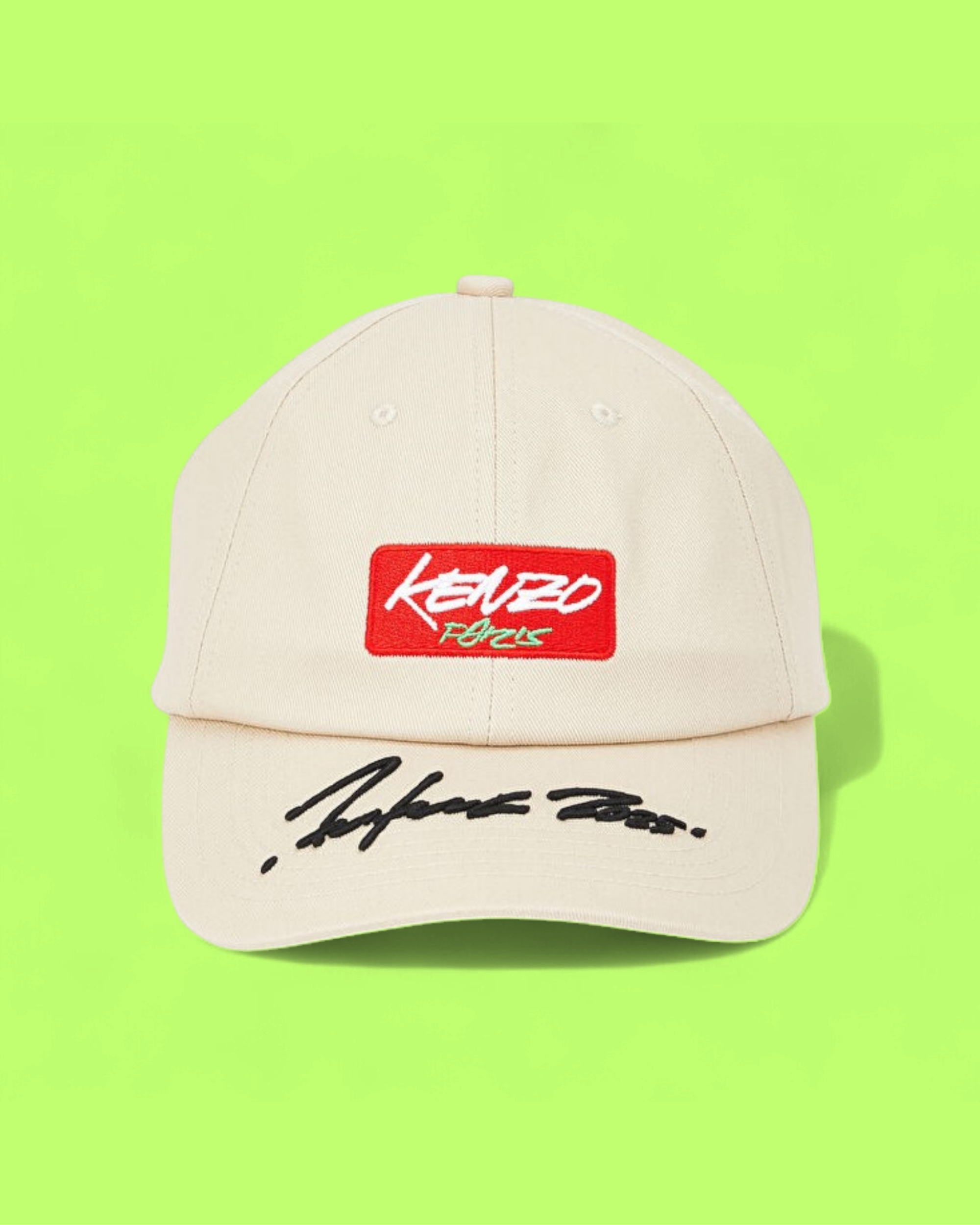 KENZO BEIGE CAP WITH RED PATCH AND SIGNATURE DETAIL ICONZ