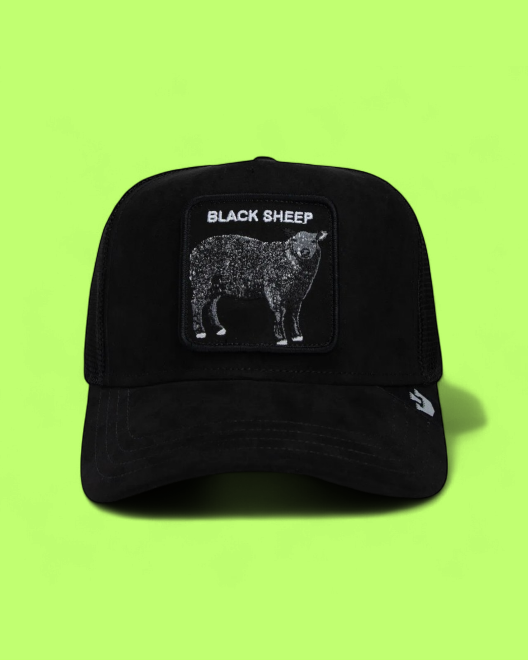 BLACK SHEEP ALL BLACK TRUCKER HAT WITH EMBROIDERED PATCH