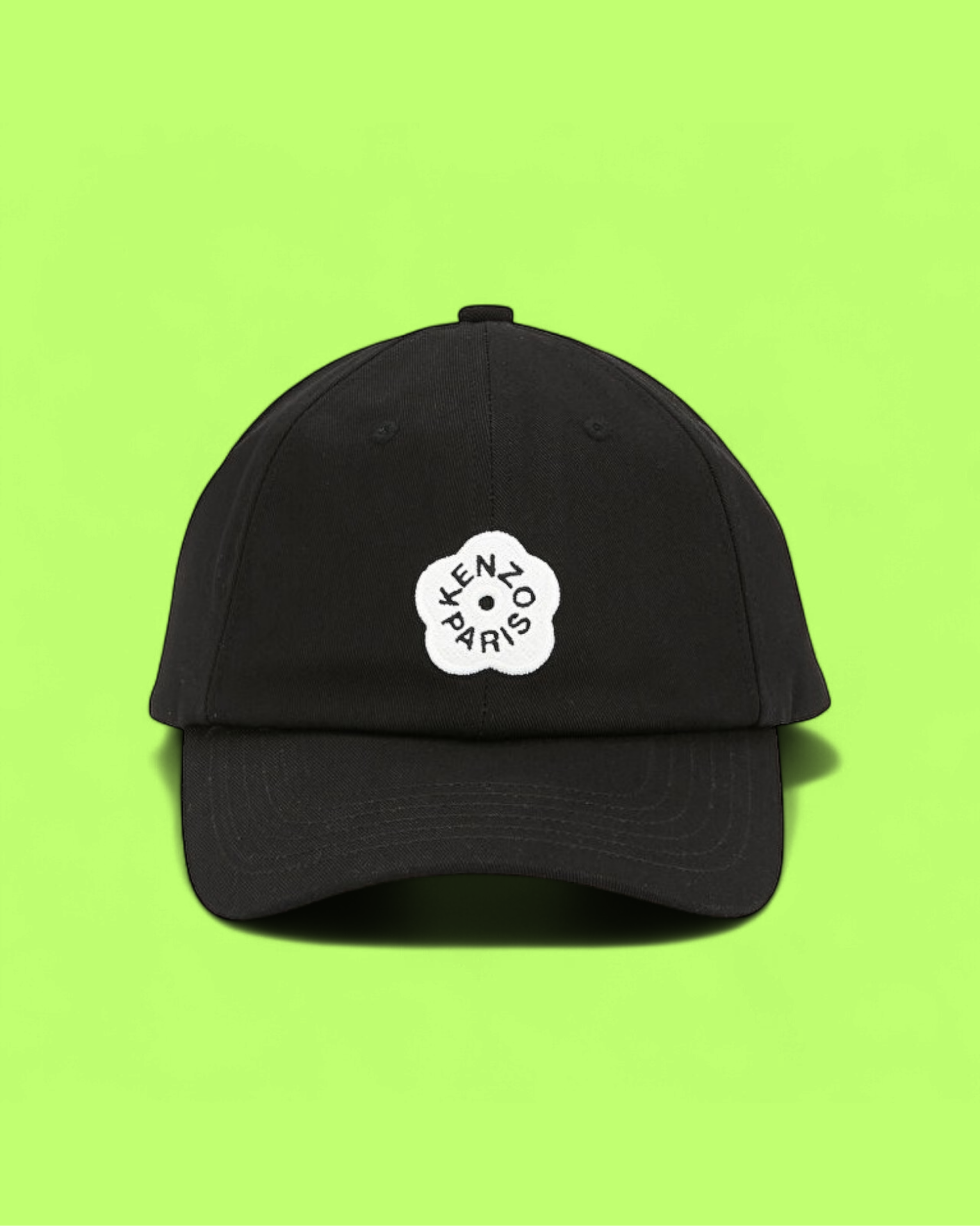 KENZO BLACK CAP WITH WHITE FLOWER LOGO PATCH ICON DROPW