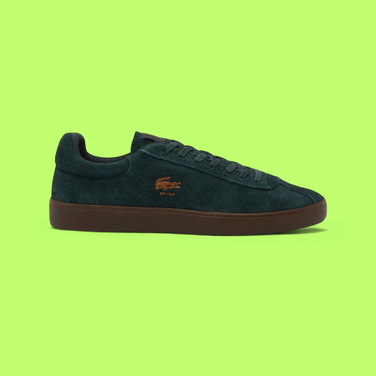 LACOSTE BASESHOT MEN'S DARK GREEN SUEDE RETRO CASUAL SNEAKERS