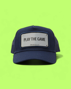 JOHN HATTER NAVY BLUE MESH CAP WITH PLAY THE GAME PLATE