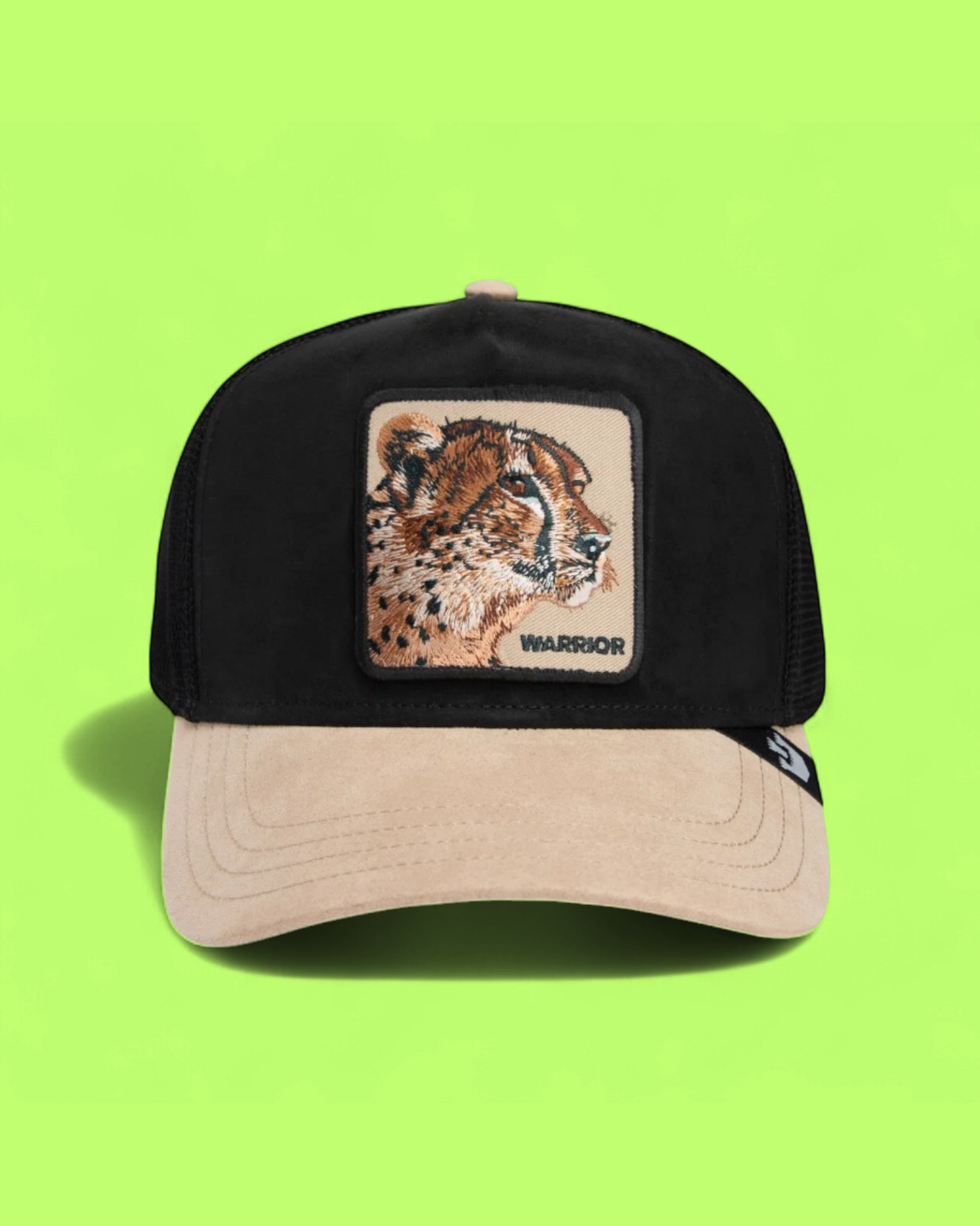 WARRIOR CHEETAH BLACK AND BEIGE TRUCKER HAT EMBROIDERED