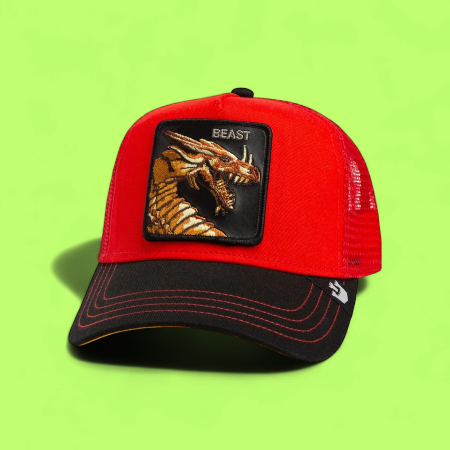 RED BEAST DRAGON CAP WITH BLACK BRIM AND EMBROIDERY CWCDE