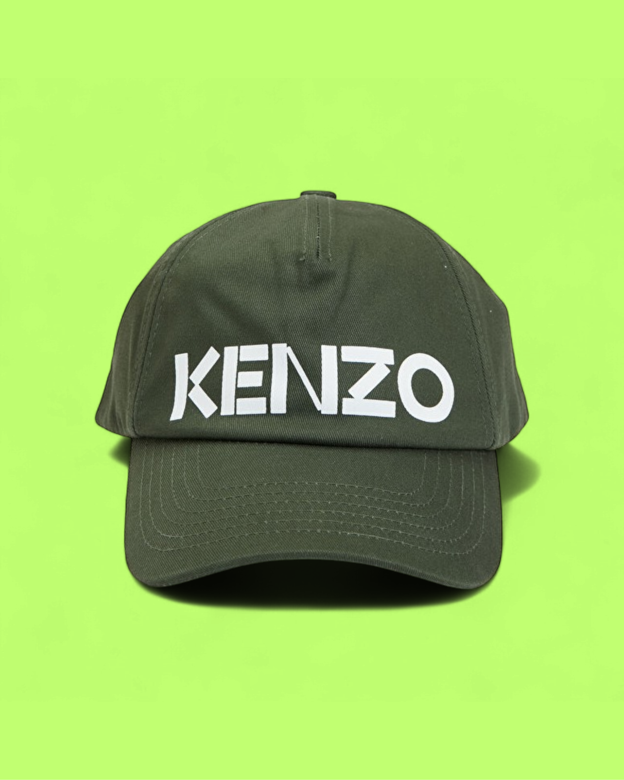 KENZO KHAKI BASEBALL CAP WITH WHITE SIDE LOGO PRINT CWCD