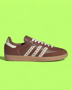 ADIDAS SAMBA BROWN LEATHER WHITE FLORAL STRIPES RETRO CASUAL