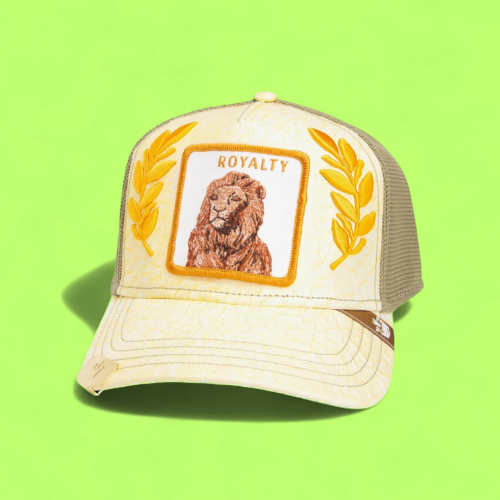 ROYALTY LION TRUCKER HAT WITH GOLDEN EMBROIDERED DETAILS