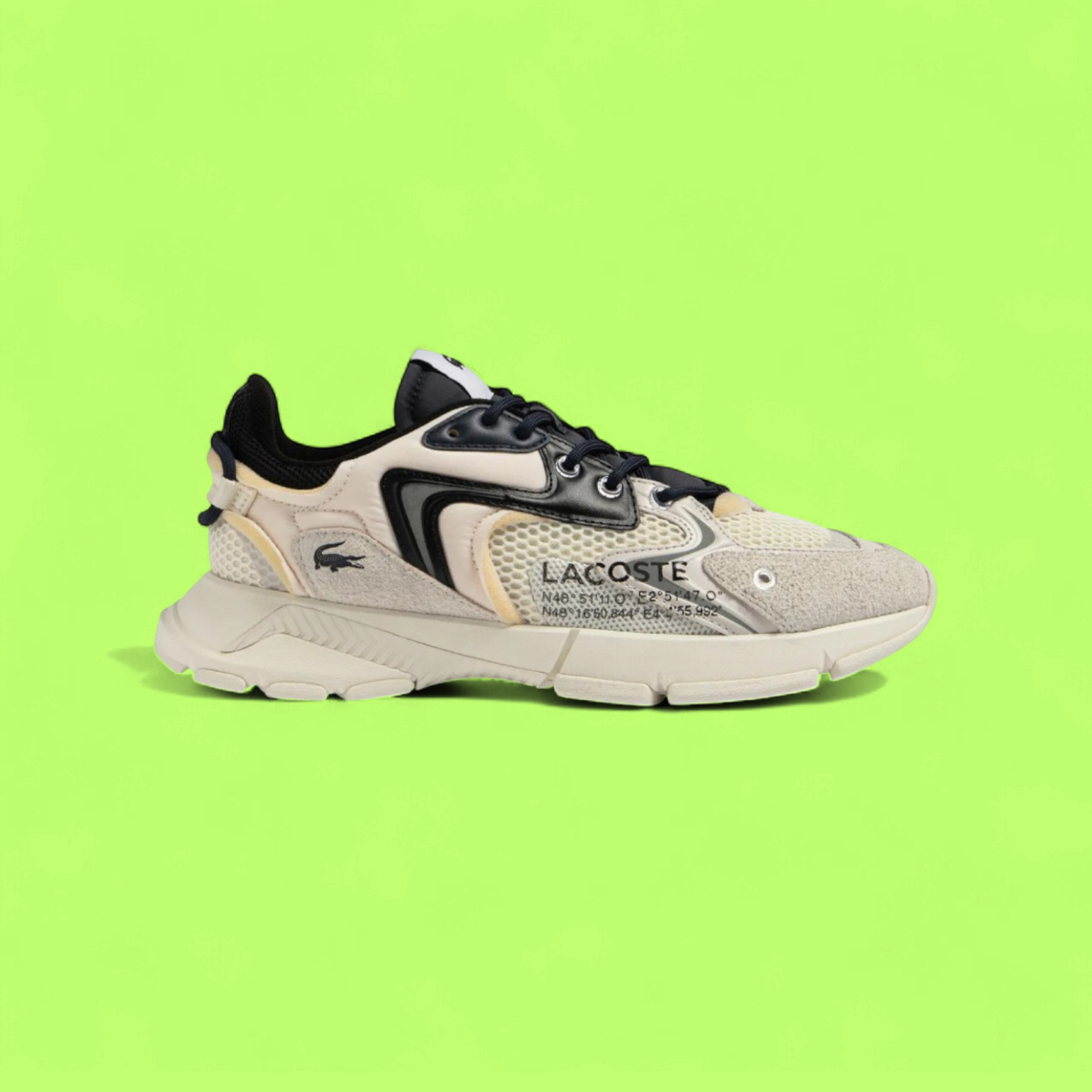 LACOSTE L003 MEN'S BEIGE MESH AND LEATHER CASUAL SNEAKERS