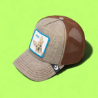 BROWN TRUCKER CAP WITH DOG AMIGO PATCH AND MESH BACK