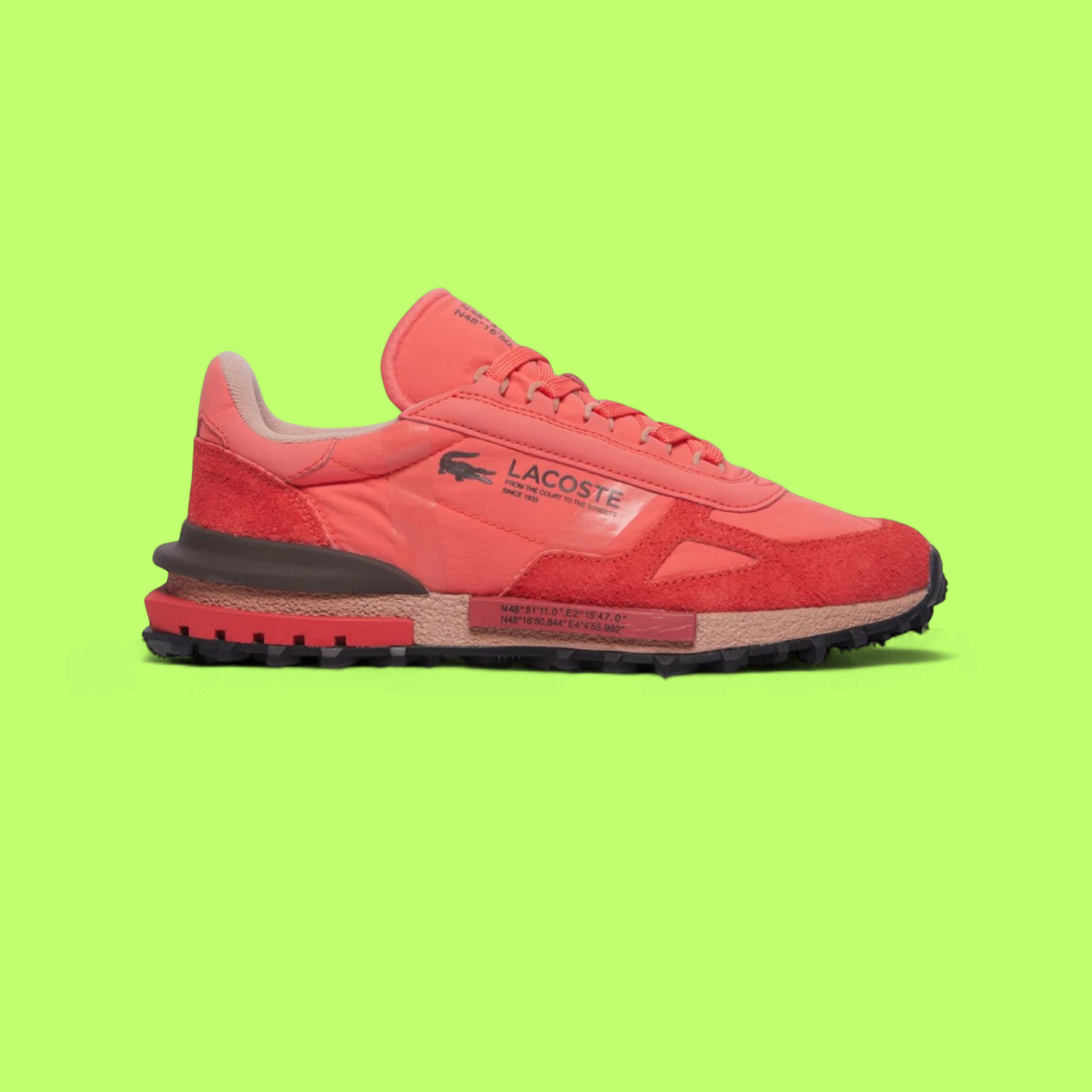 LACOSTE ELITE ACTIVE MEN'S RED MESH AND LEATHER CASUAL SNEAKERS