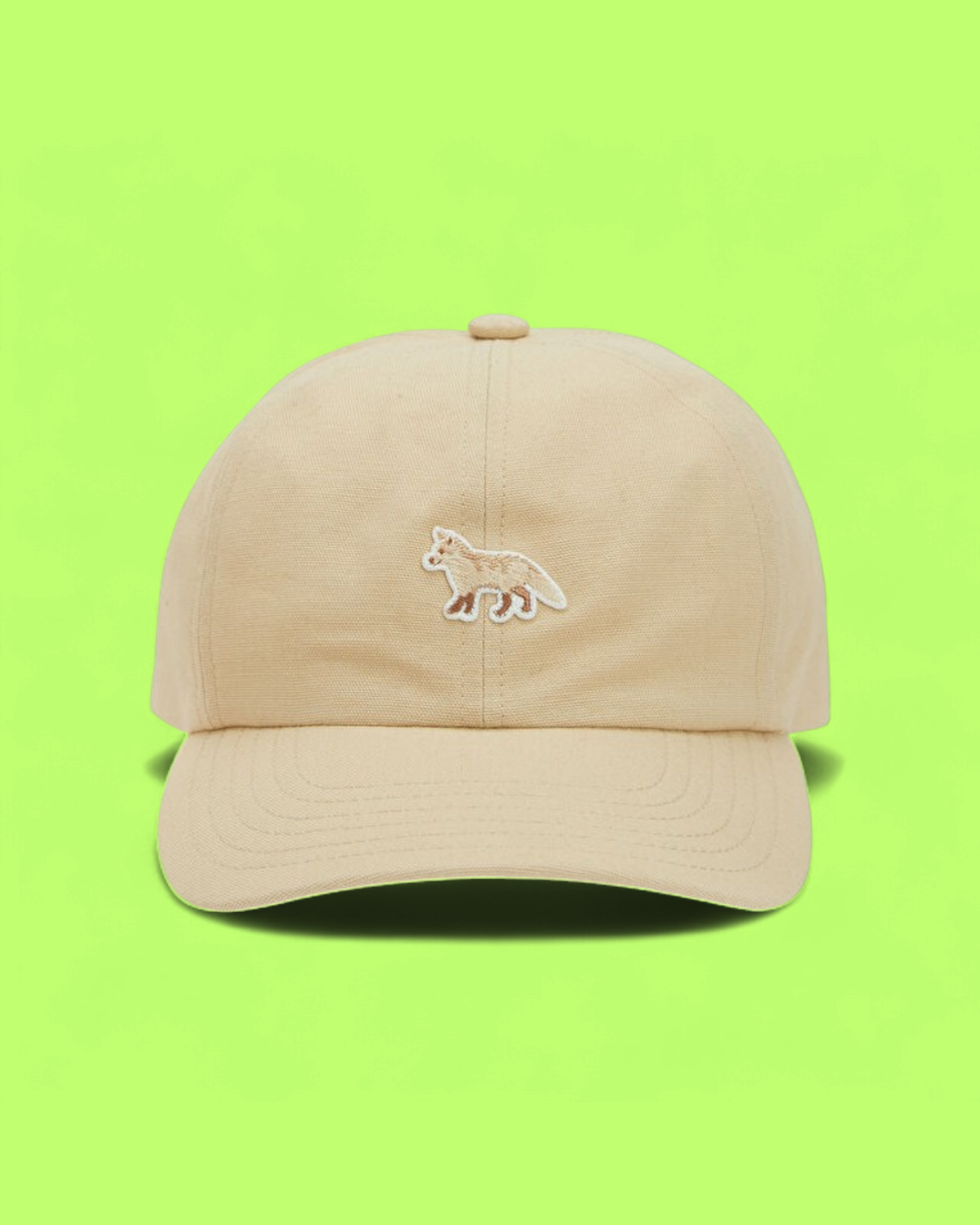 BEIGE BASEBALL CAP WITH EMBROIDERED FOX DESIGN ICON CWCD