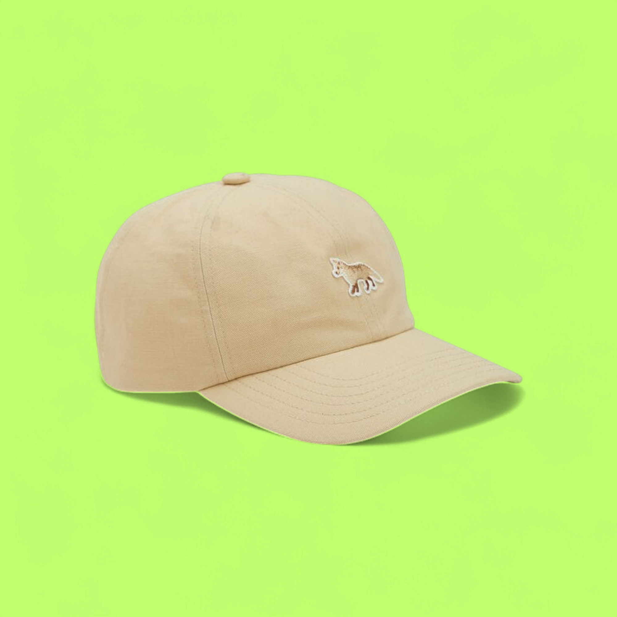 BEIGE BASEBALL CAP WITH EMBROIDERED FOX DESIGN ICON CWCD