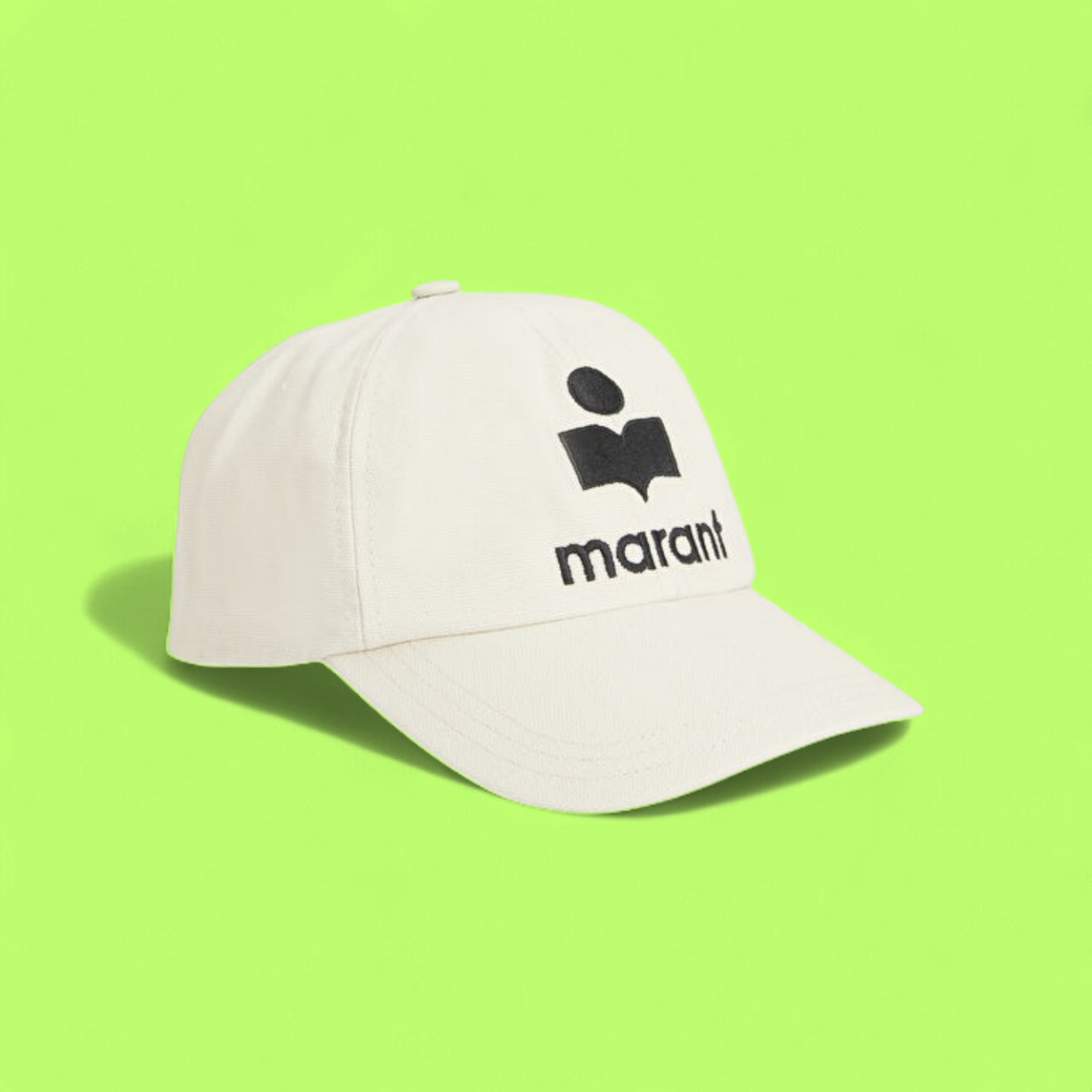 ISABEL MARANT WHITE CAP WITH BLACK ICONIC LOGO EMBROIDERY