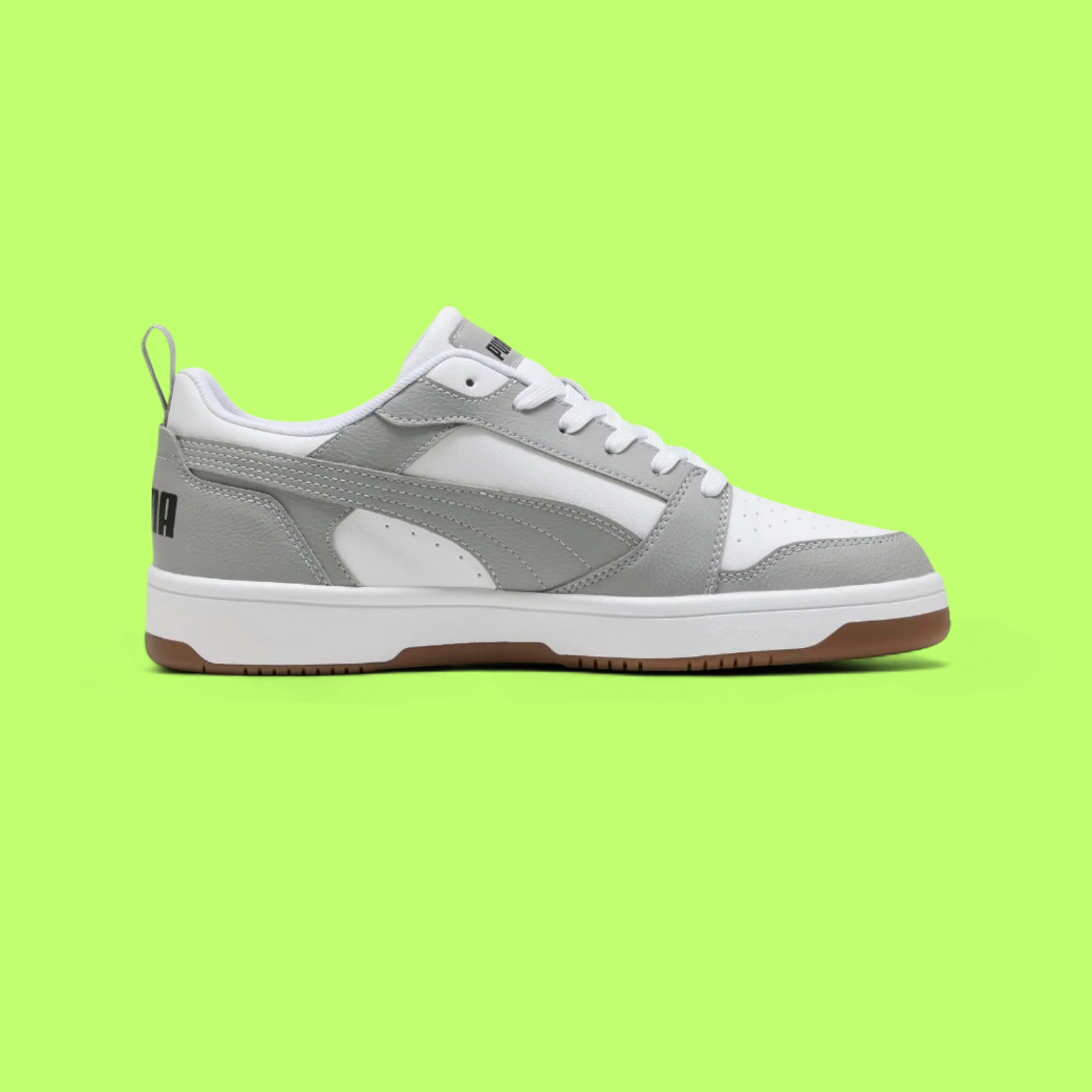 PUMA REBOUND V6 LOW UNISEX GREY LEATHER RETRO BASKETBALL SNEAKERS