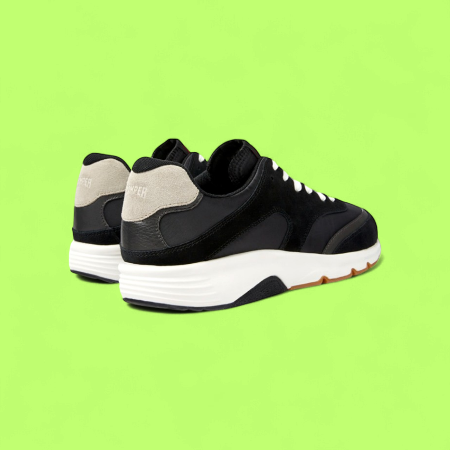 CAMPER BLACK SUEDE AND LEATHER LOW TOP SNEAKERS WHITE SOLE