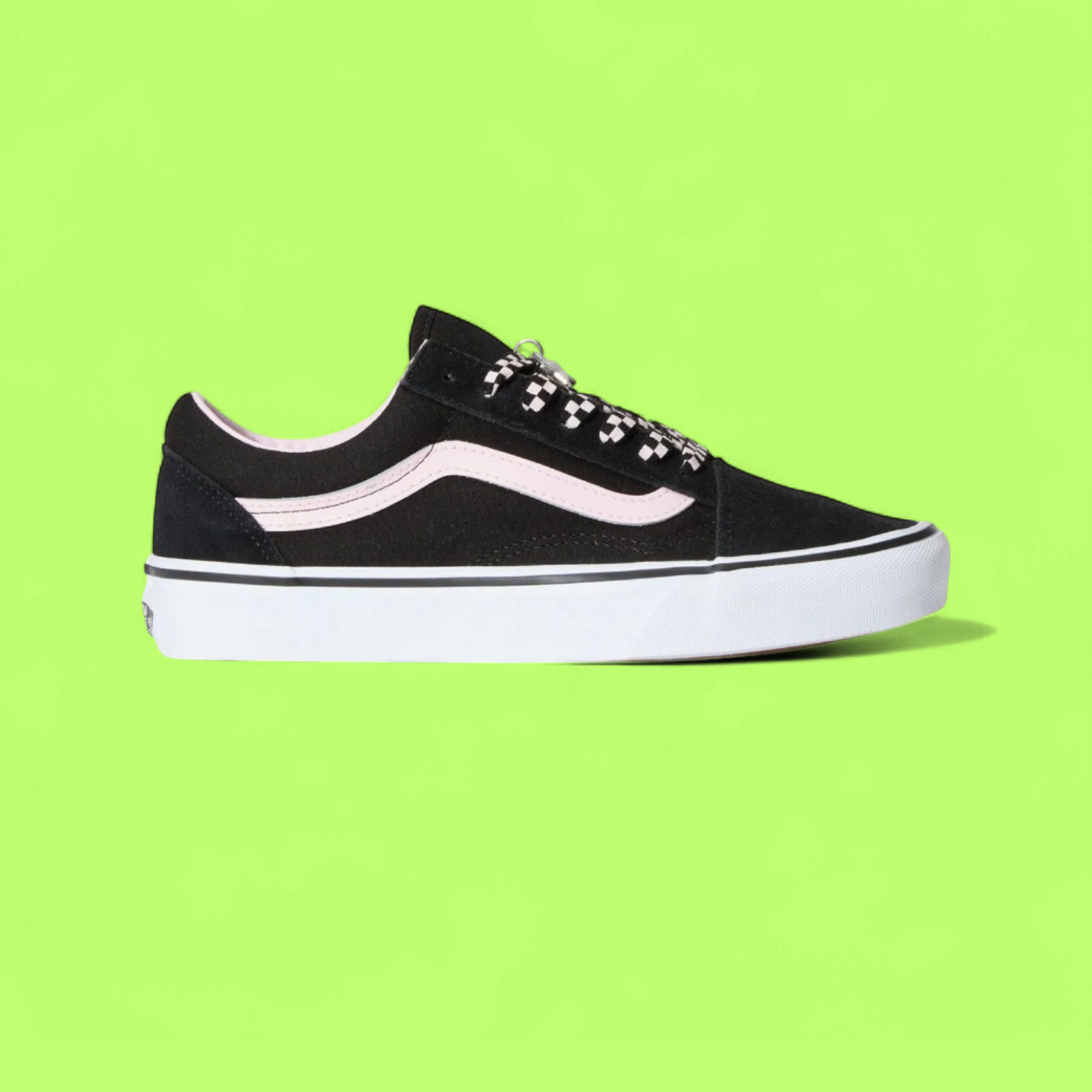 VANS OLD SKOOL BLACK PINK STRIPE CHECKERED LACE STYLE DROPZ