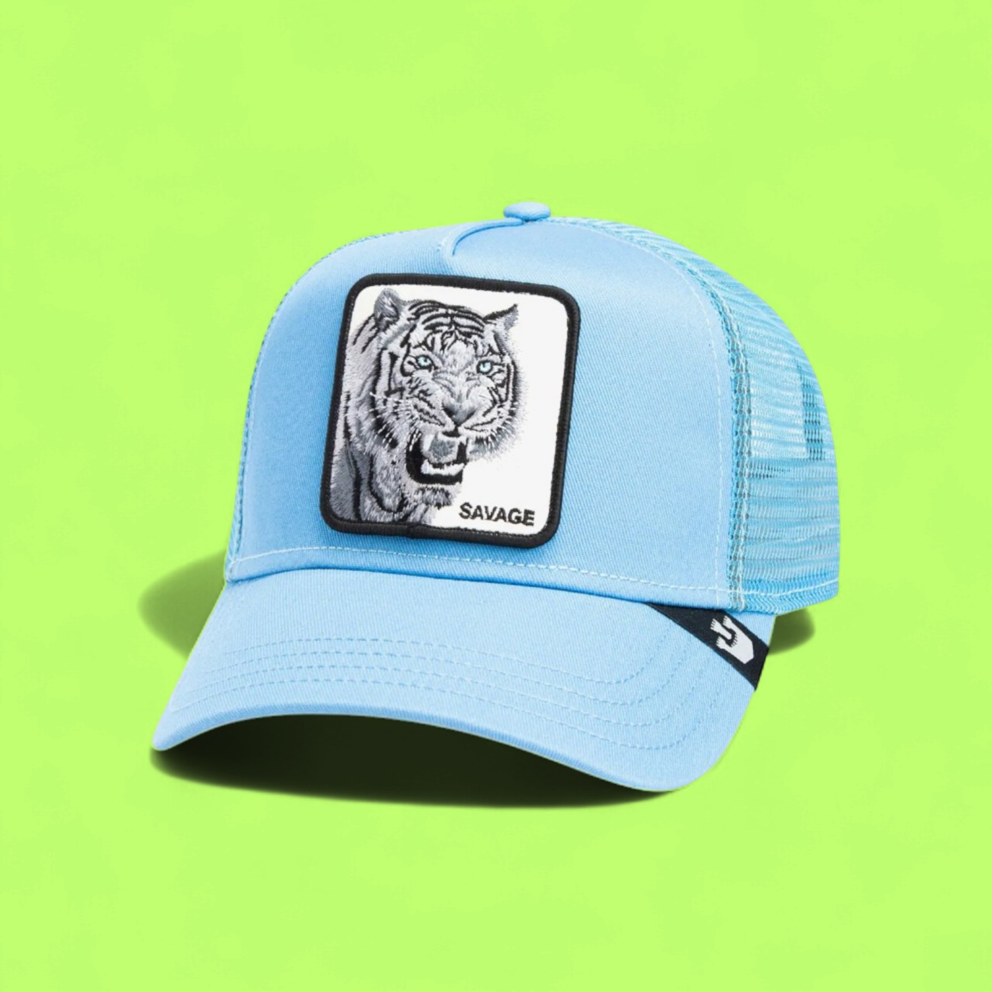 SAVAGE TIGER LIGHT BLUE TRUCKER HAT WITH EMBROIDERED PATCH