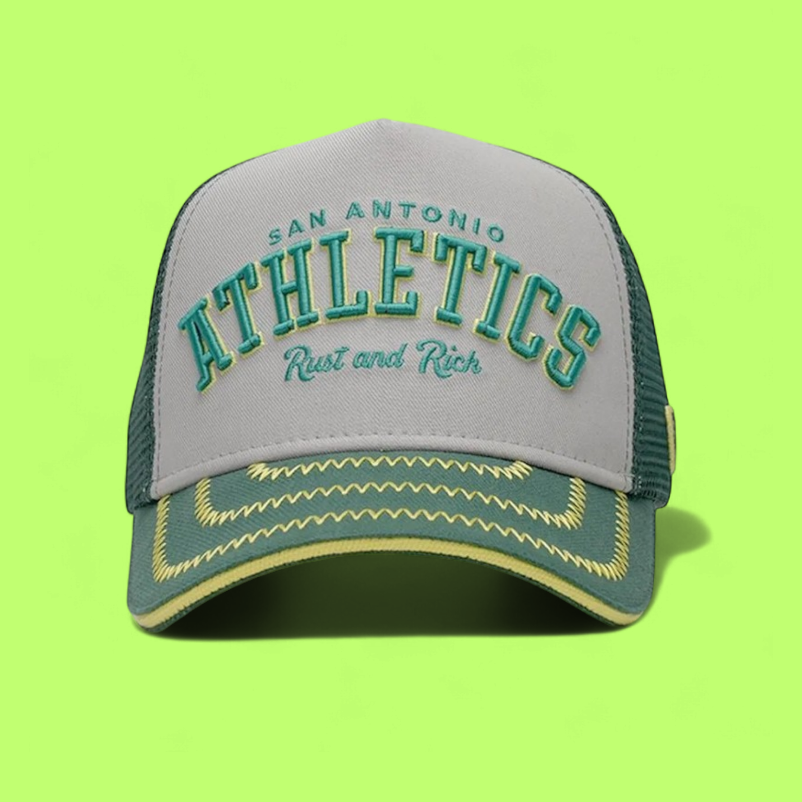 RUSTANDRICH SAN ANTONIO ATHLETICS GREEN TRUCKER CAP