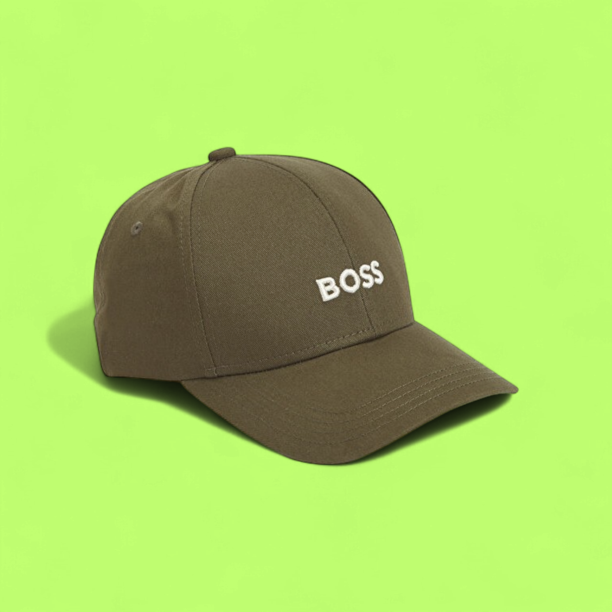 HUGO BOSS KHAKI COTTON CAP WITH WHITE EMBROIDERED LOGO FRONT