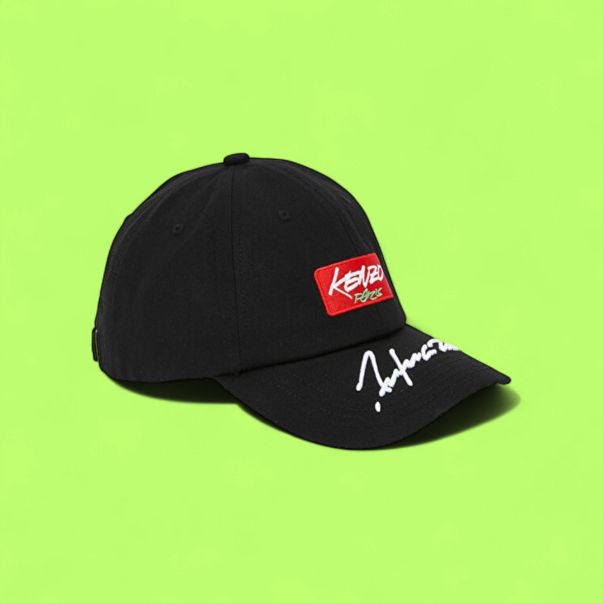 KENZO BLACK BASEBALL CAP WITH RED LOGO AND SIGNATURE DETAIL