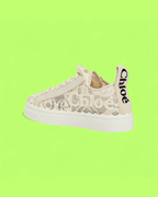 CHLOE BEIGE LACE SNEAKER WITH LOGO PATTERN AND WHITE SOLE