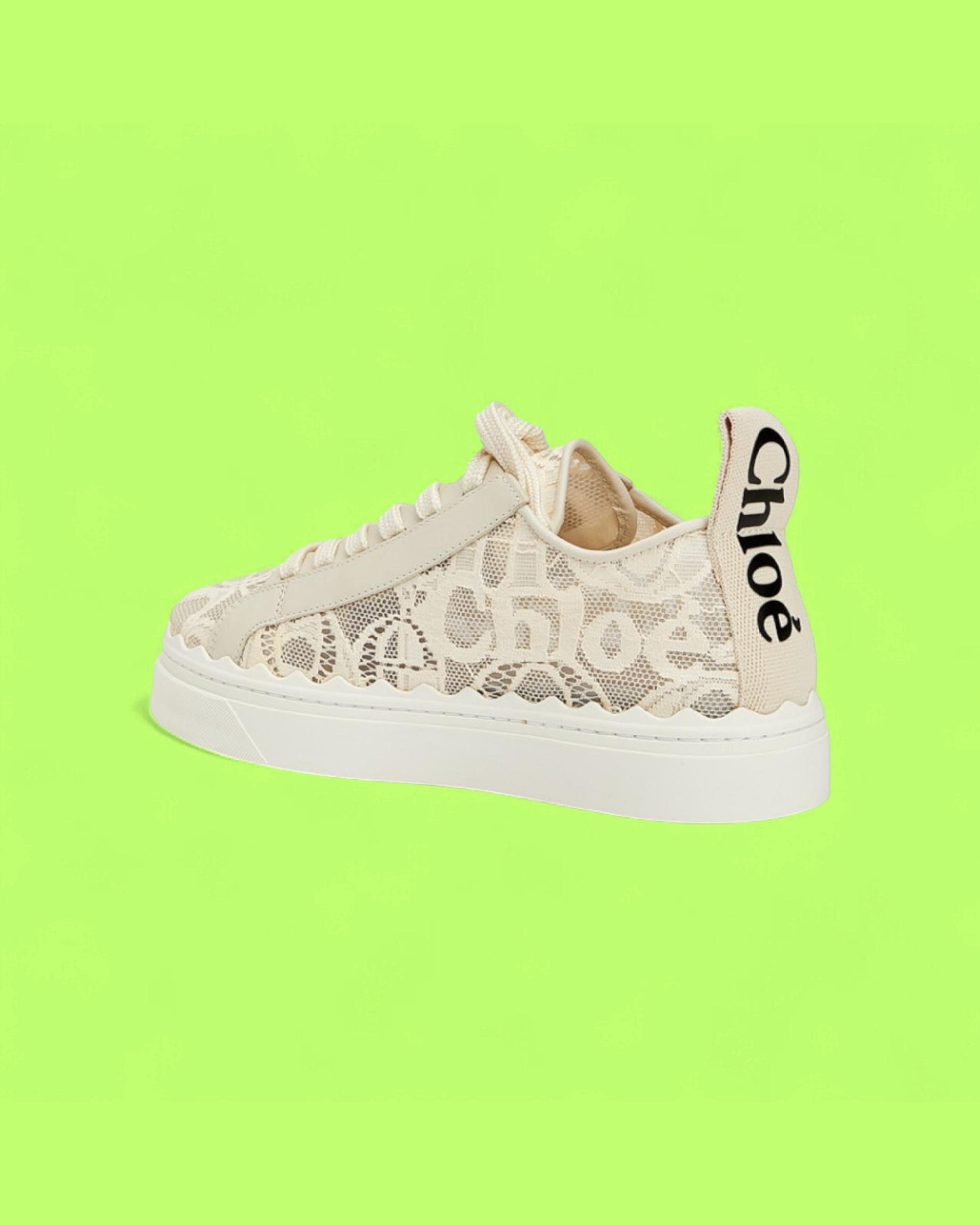 CHLOE BEIGE LACE SNEAKER WITH LOGO PATTERN AND WHITE SOLE