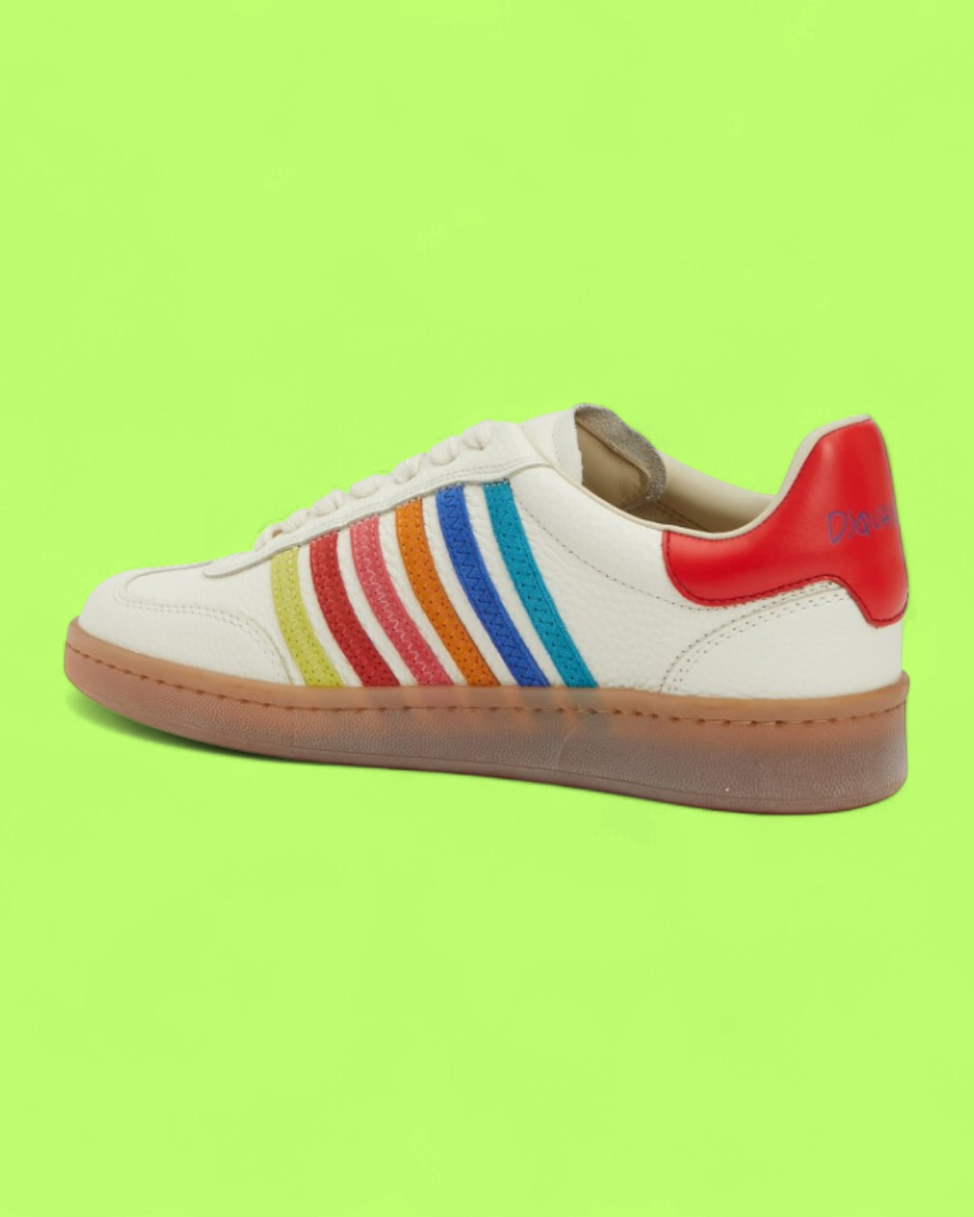 DSQUARED2 DAN RAINBOW STRIPED LEATHER SNEAKER GUM SOLE