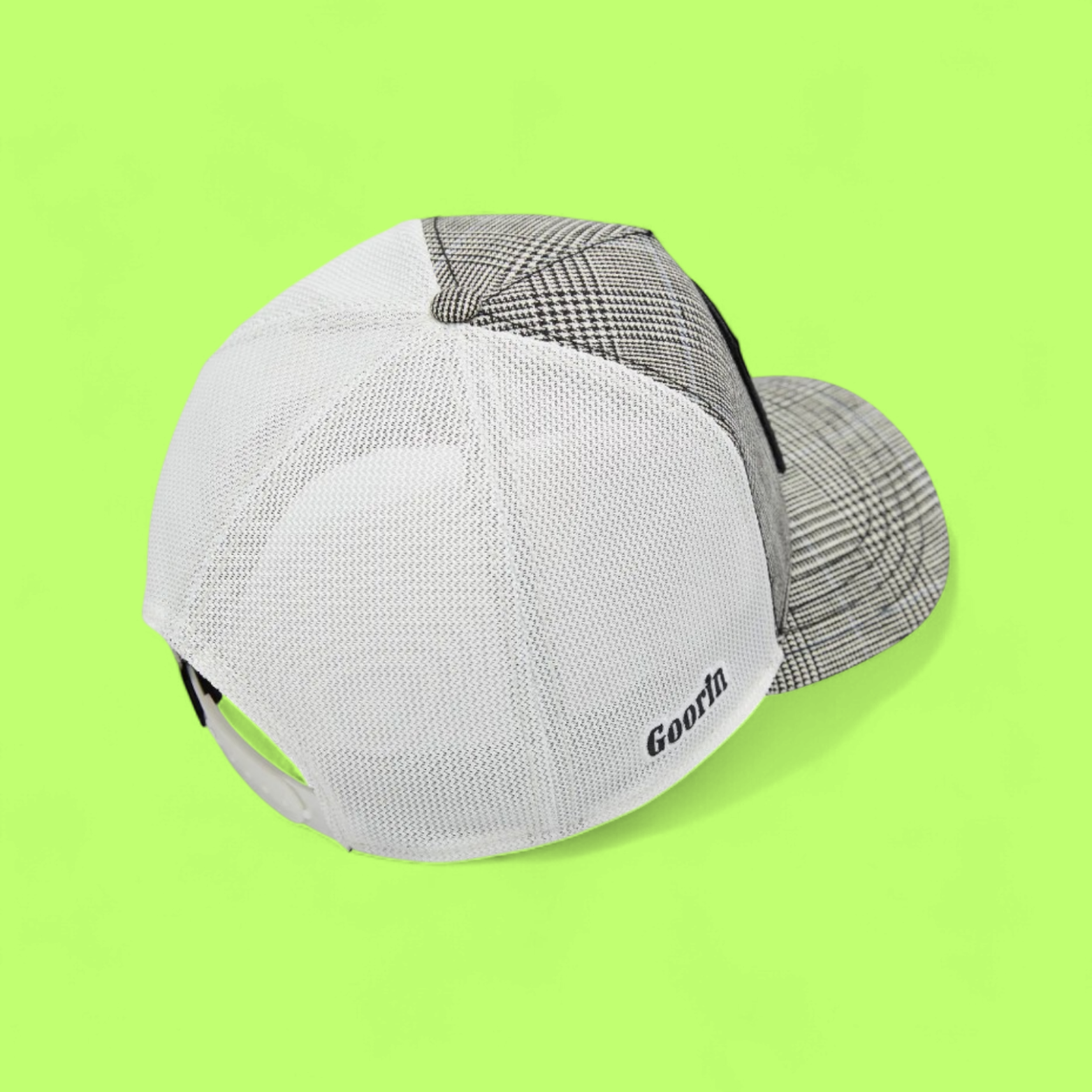 CHECKERED TRUCKER CAP WITH LIT PATCH AND WHITE MESH CWCD
