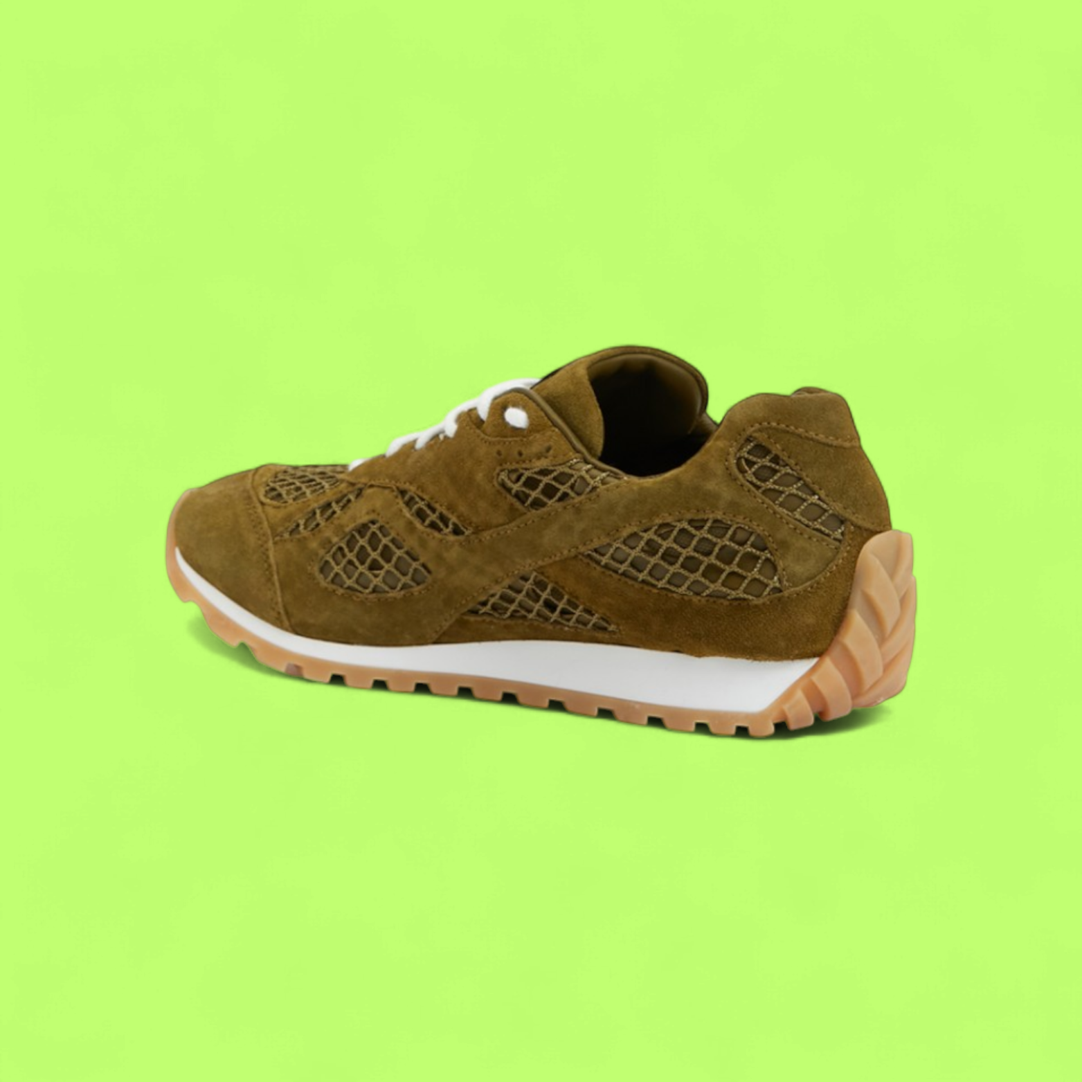 BOTTEGA VENETA BROWN SUEDE MESH DETAIL LOW TOP SNEAKERS