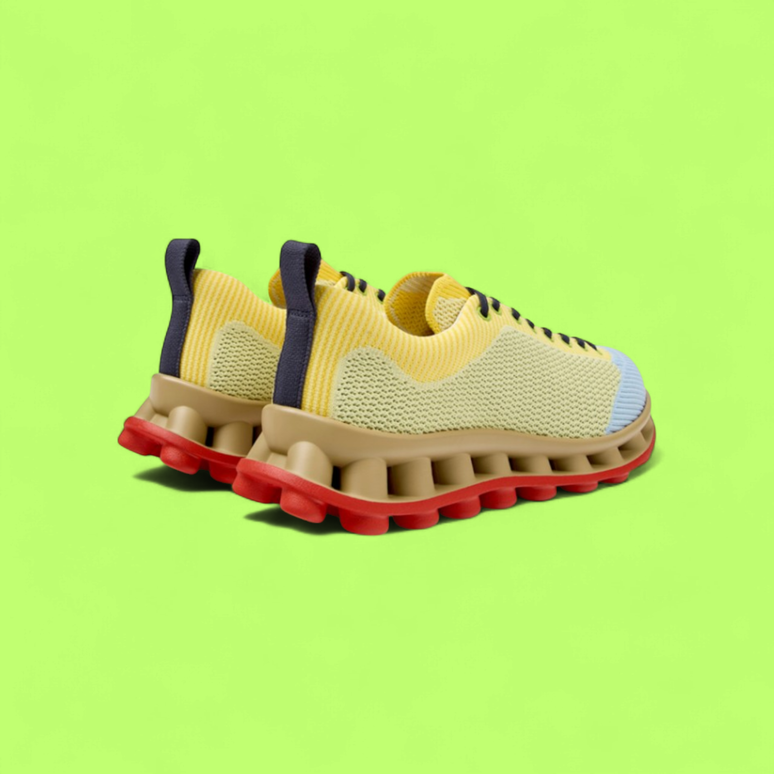 CAMPER YELLOW KNIT RUNNER WITH RED SOLE AND BLUE TOE DETAIL