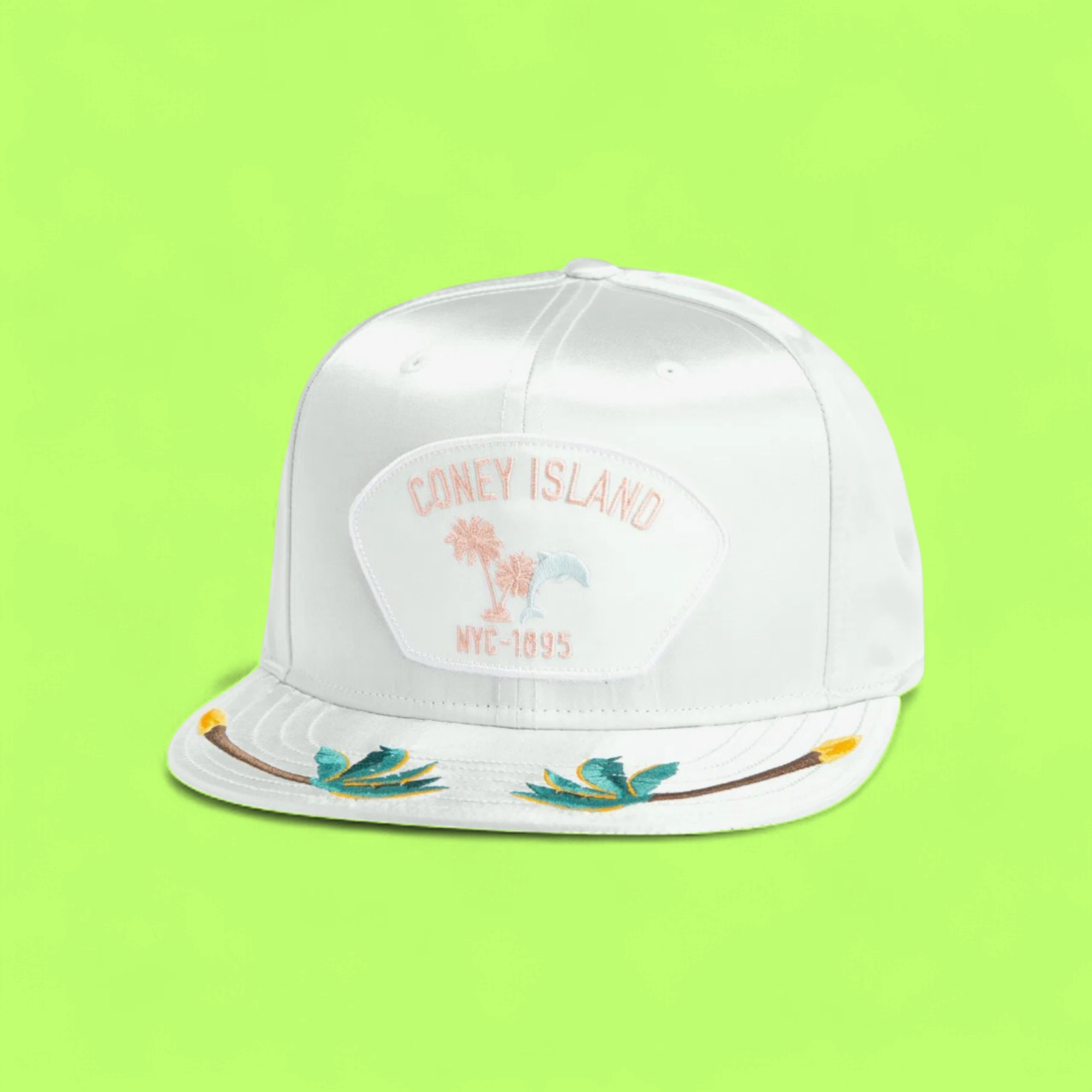 CONEY ISLAND WHITE SNAPBACK HAT WITH TROPICAL EMBROIDERY
