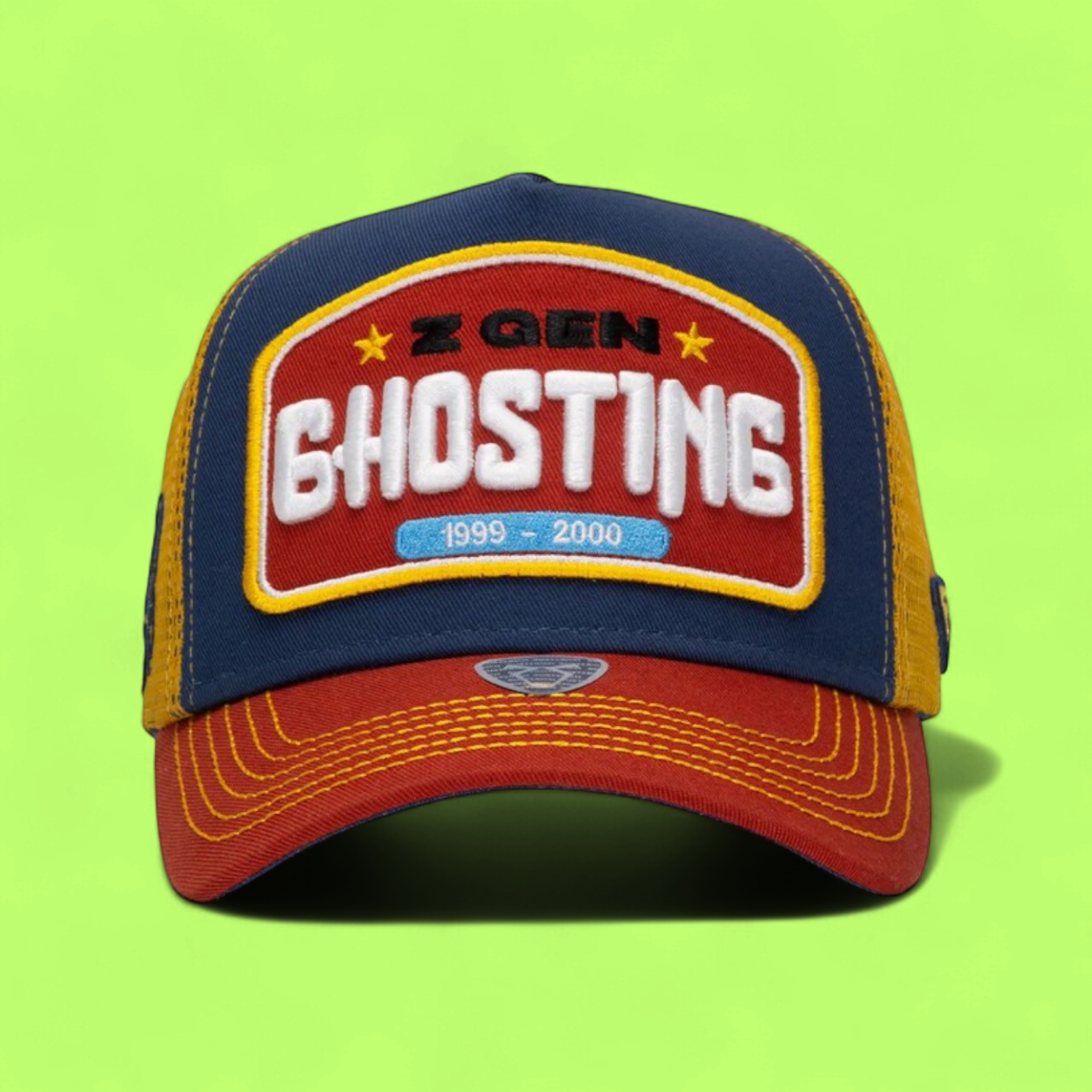 Z GEN GHOSTING TRUCKER CAP WITH COLORFUL RETRO EMBROIDERY