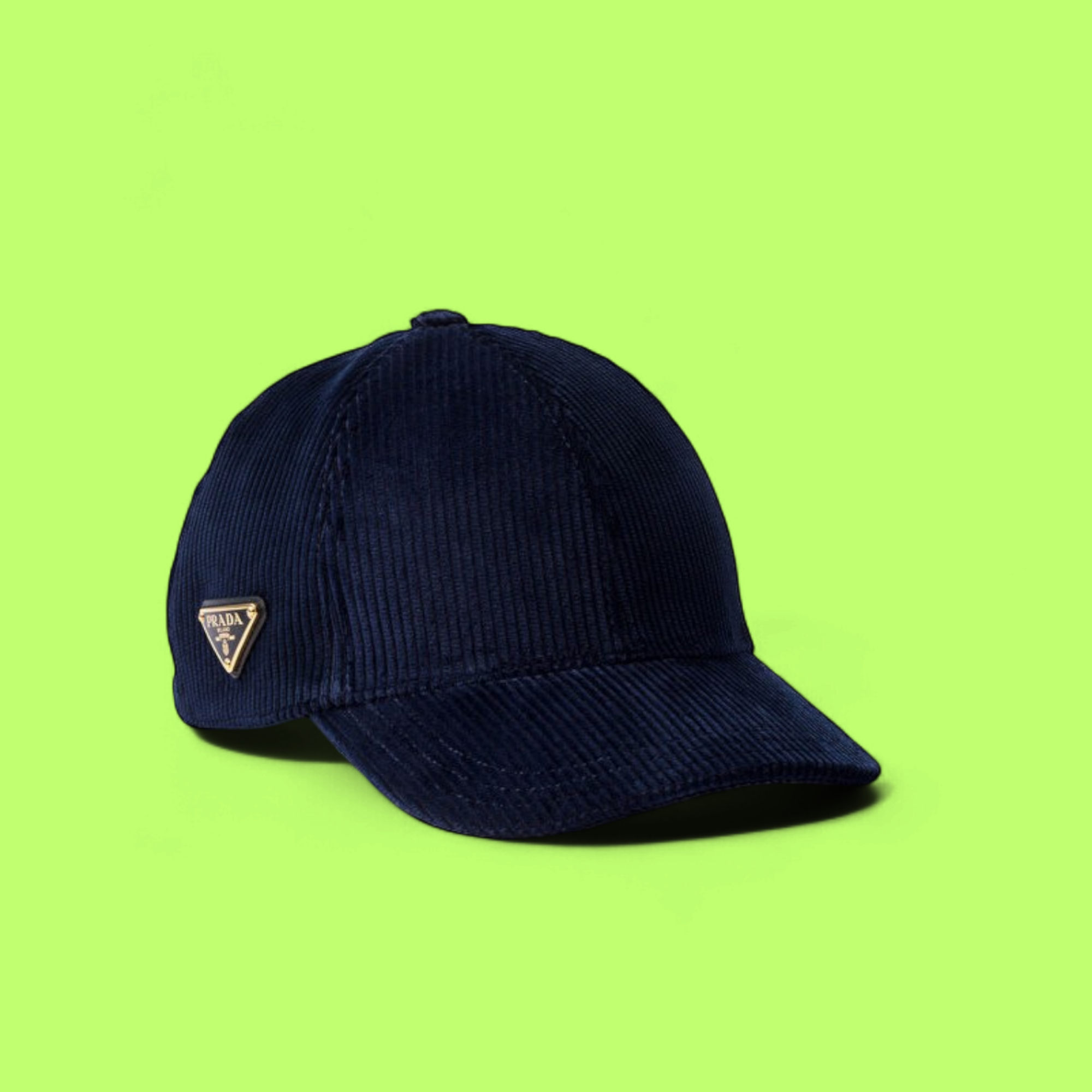 PRADA NAVY BLUE CORDUROY BASEBALL CAP WITH METAL LOGO