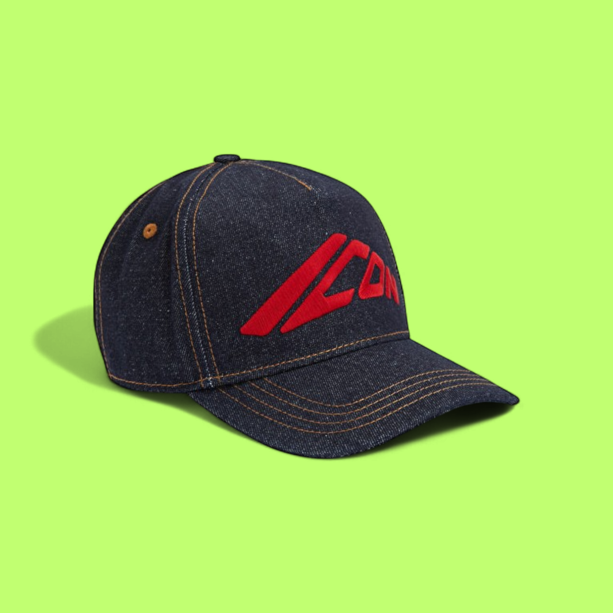 DENIM CAP WITH RED ICON EMBROIDERY STREETWEAR STYLE CWCD