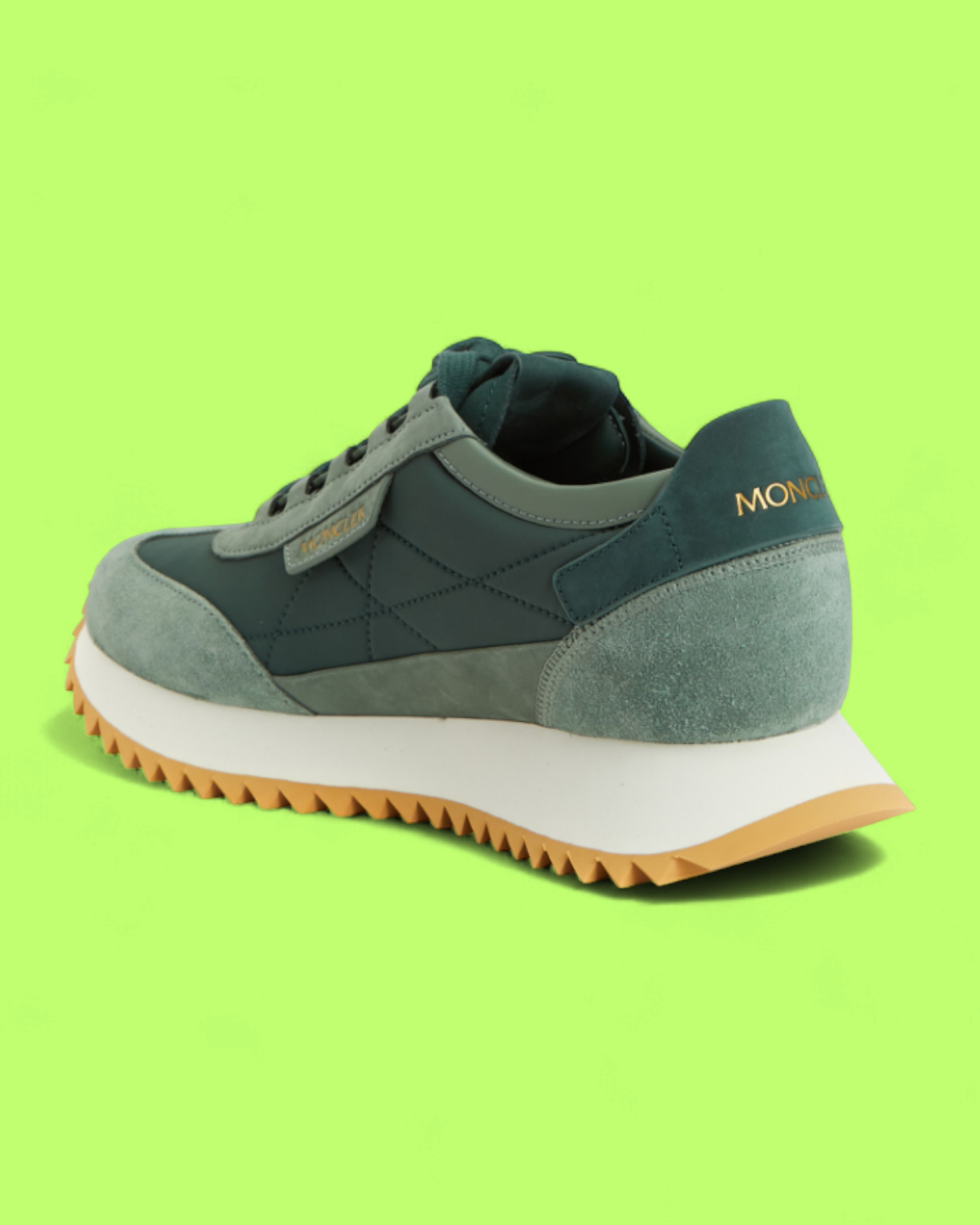 MONCLER GREEN SUEDE NYLON RETRO RUNNER M LOGO SNEAKERS