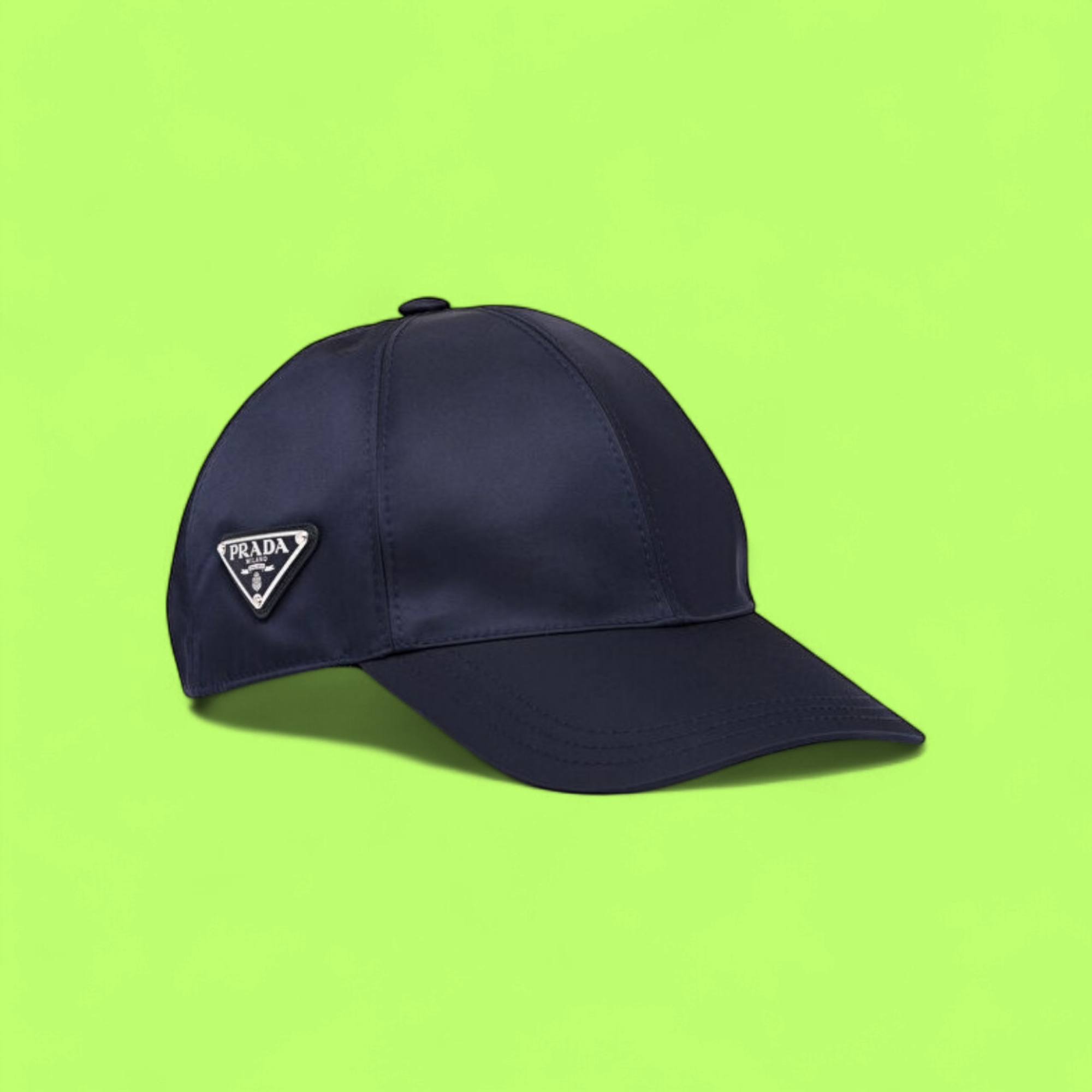NAVY BLUE PRADA BASEBALL CAP WITH ICONIC METAL TRIANGLE