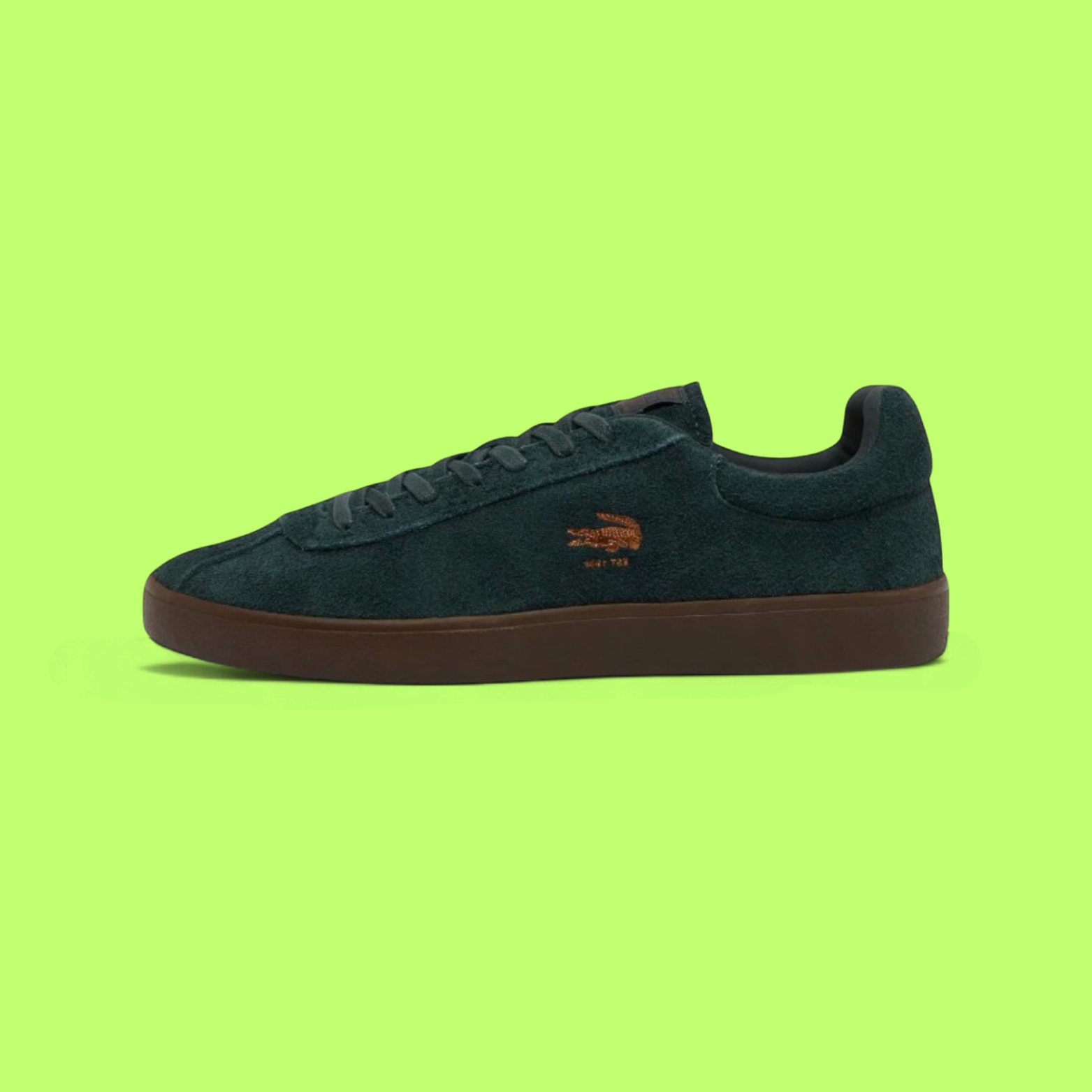 LACOSTE BASESHOT MEN'S DARK GREEN SUEDE RETRO CASUAL SNEAKERS