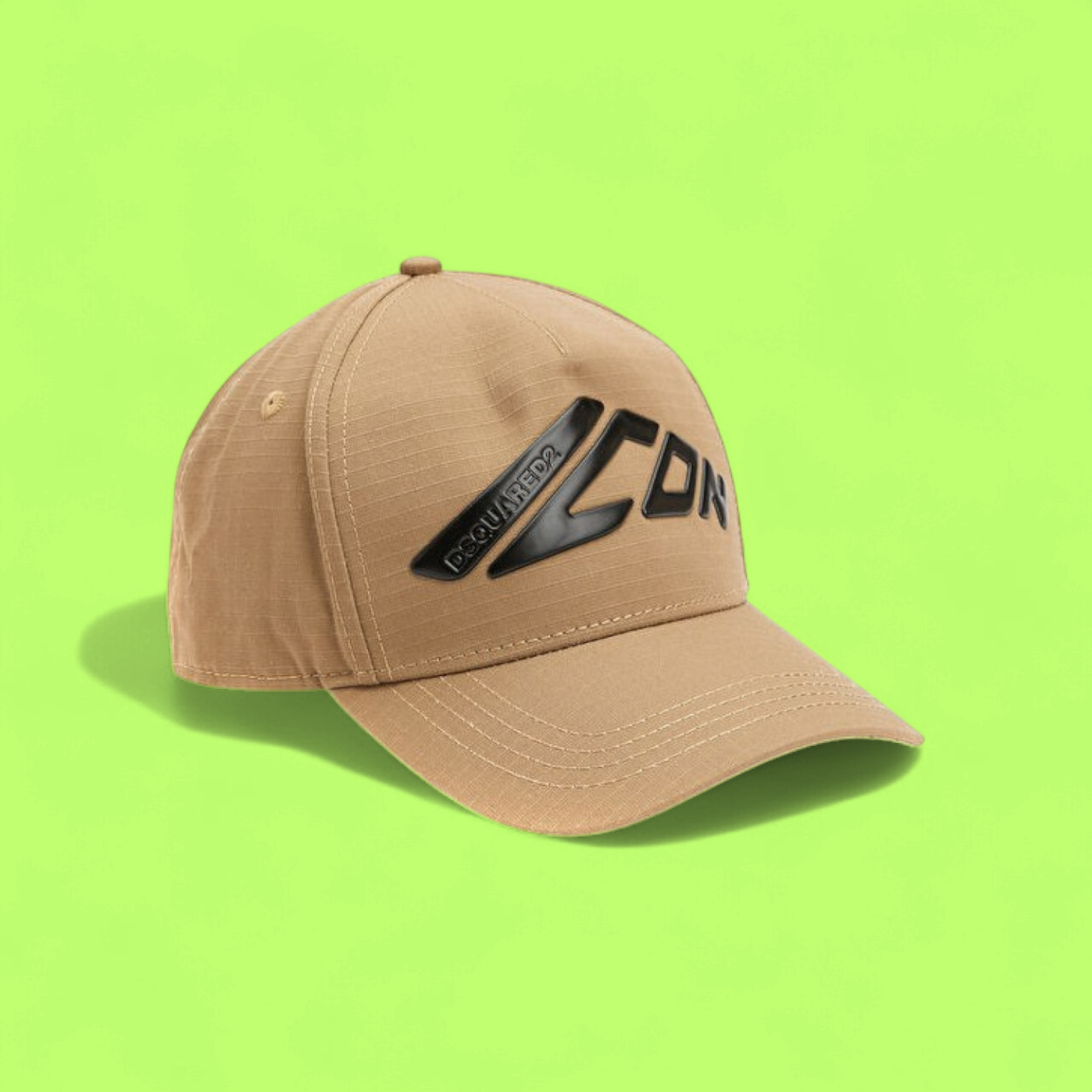 BEIGE CAP WITH BLACK ICON RUBBERIZED EMBROIDERED LOGO CWCD