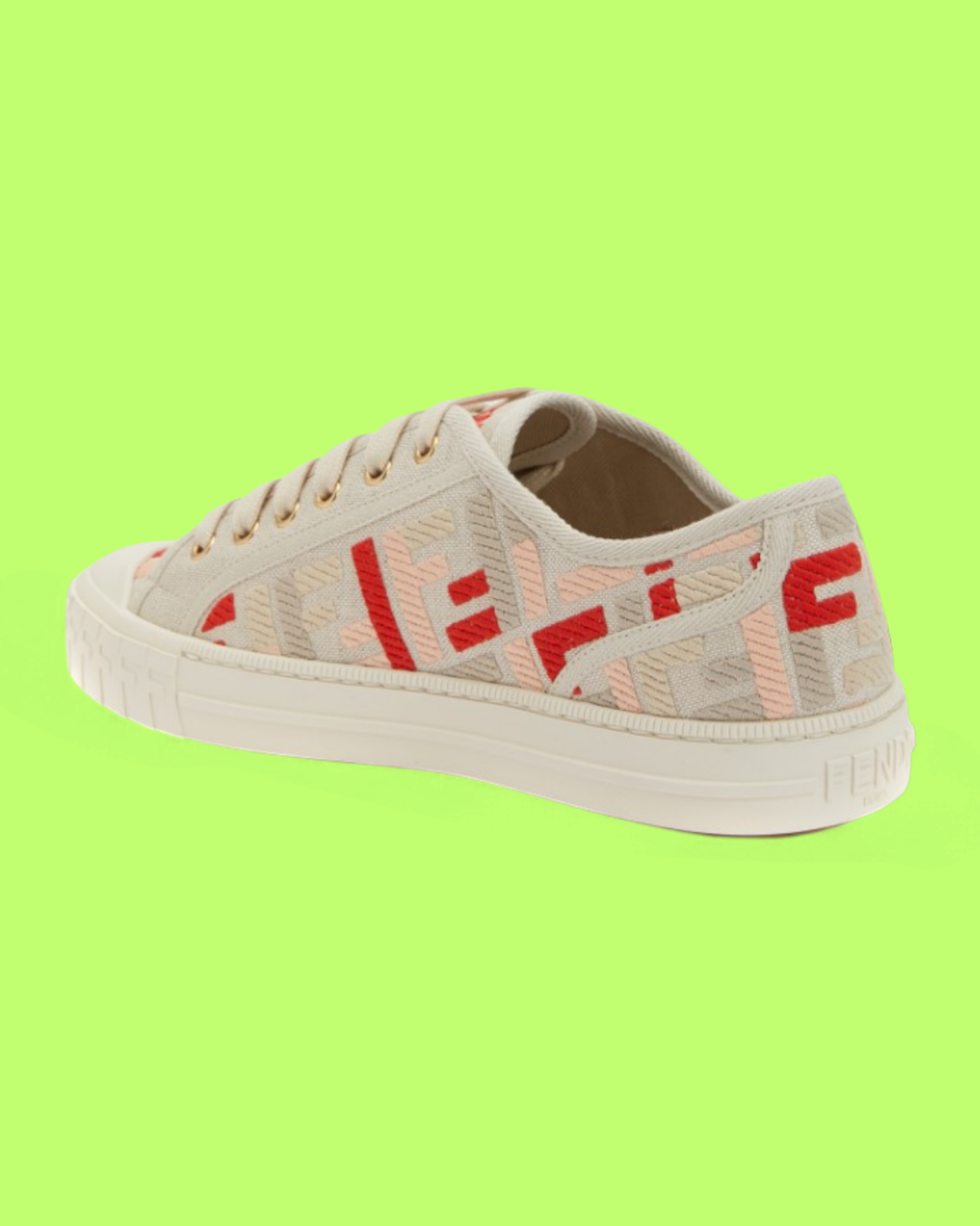FENDI CANVAS LOW-TOP SNEAKER WITH MULTICOLOR LOGO PATTERN