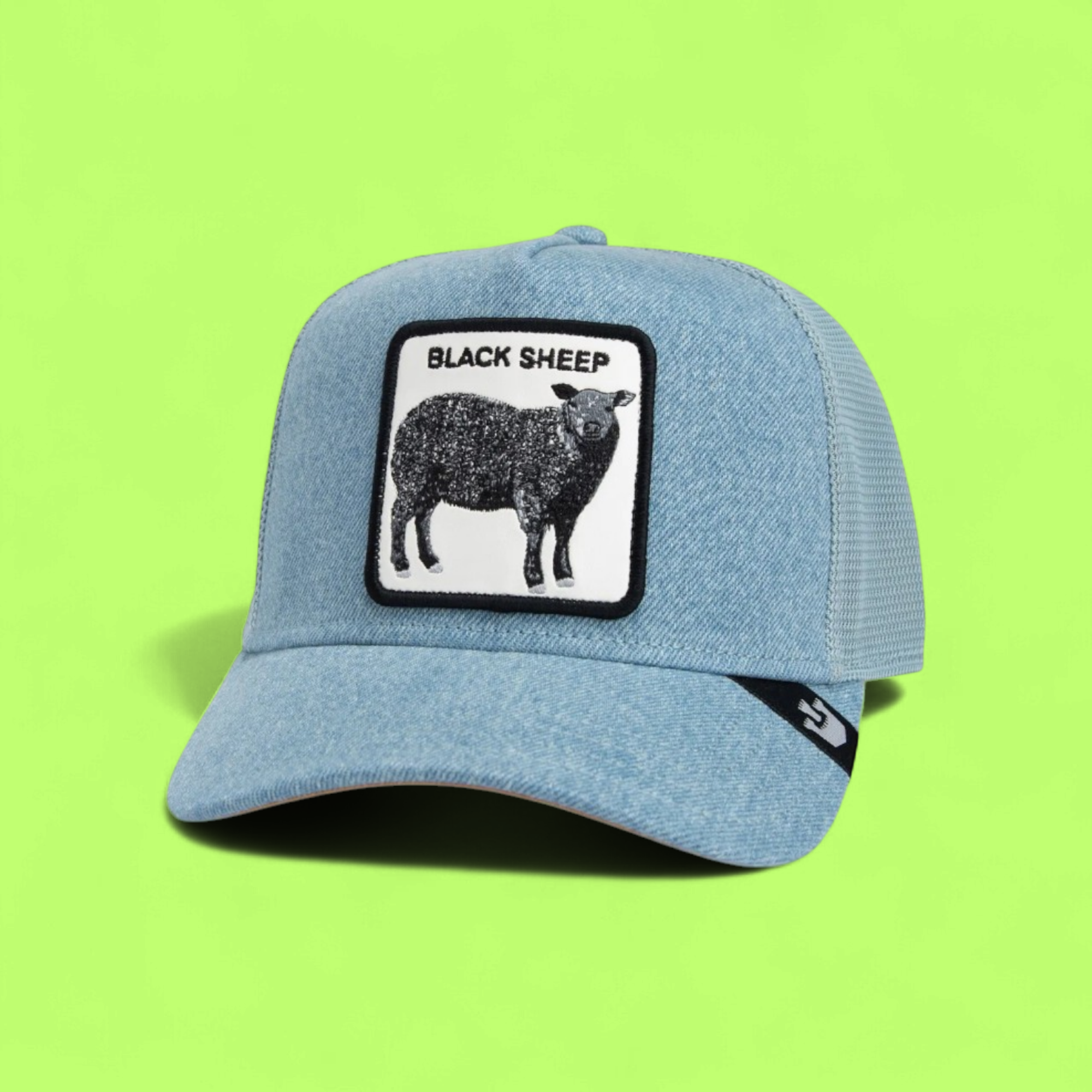 BLACK SHEEP LIGHT BLUE DENIM TRUCKER HAT WITH PATCH DESIGN
