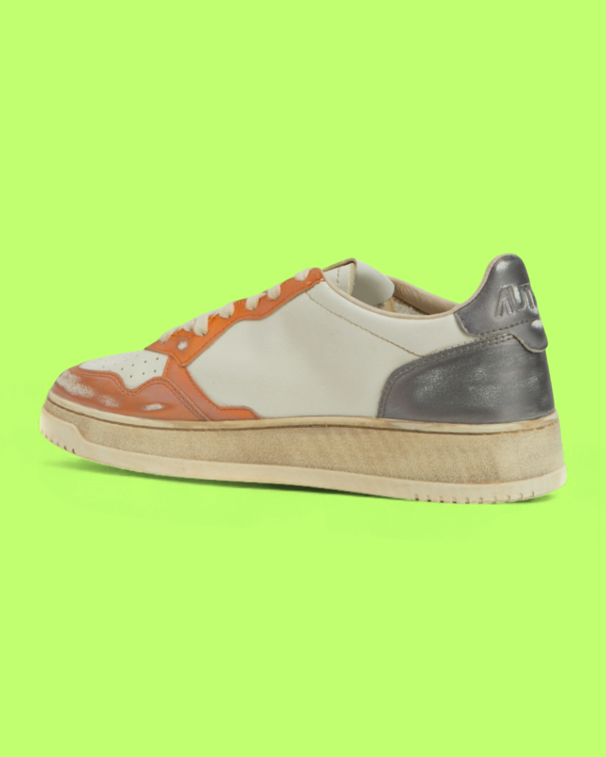 AUTRY VINTAGE ORANGE GREY LEATHER LOW TOP CASUAL SNEAKERS