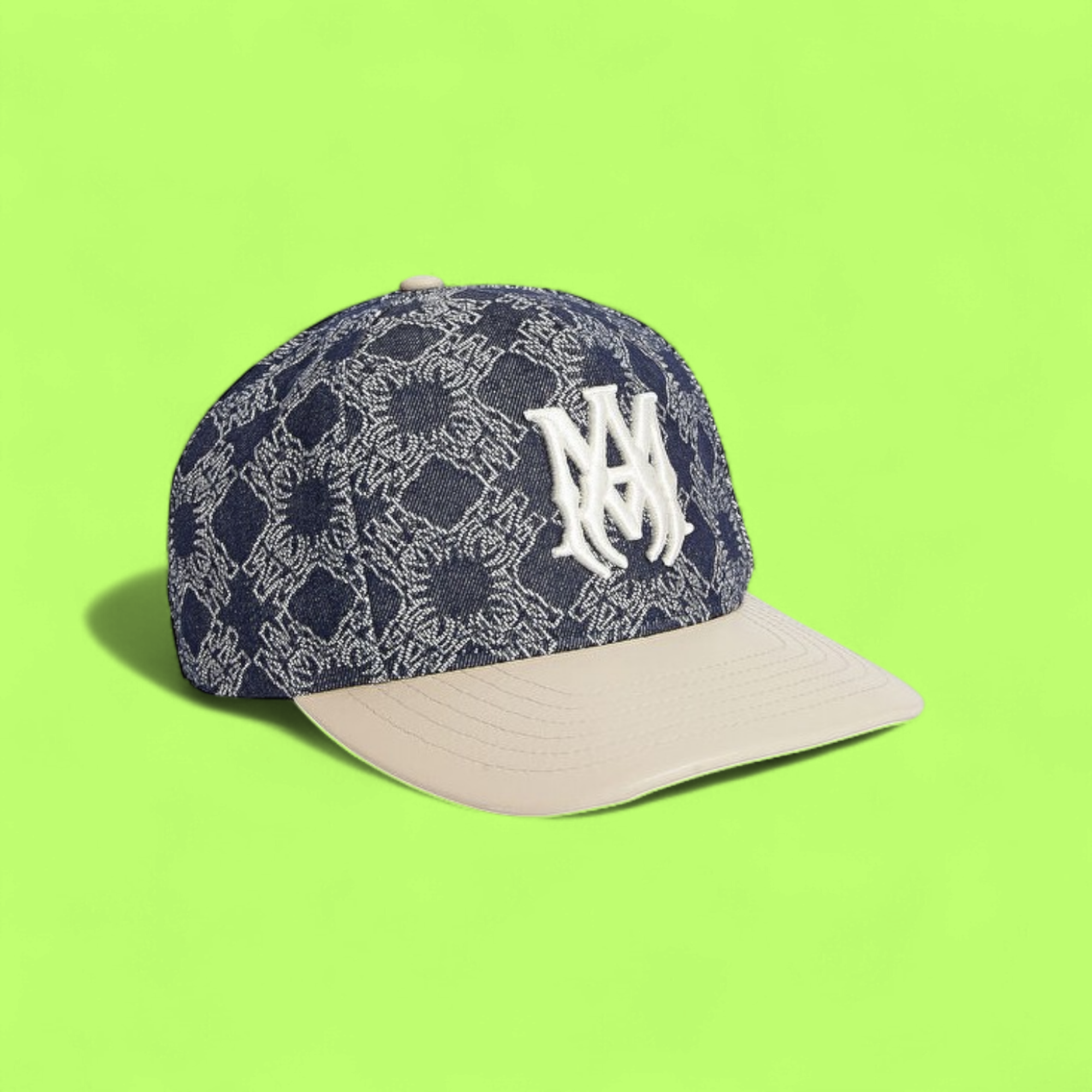 AMIRI DENIM JACQUARD BASEBALL CAP WITH WHITE 3D LOGO CWCD