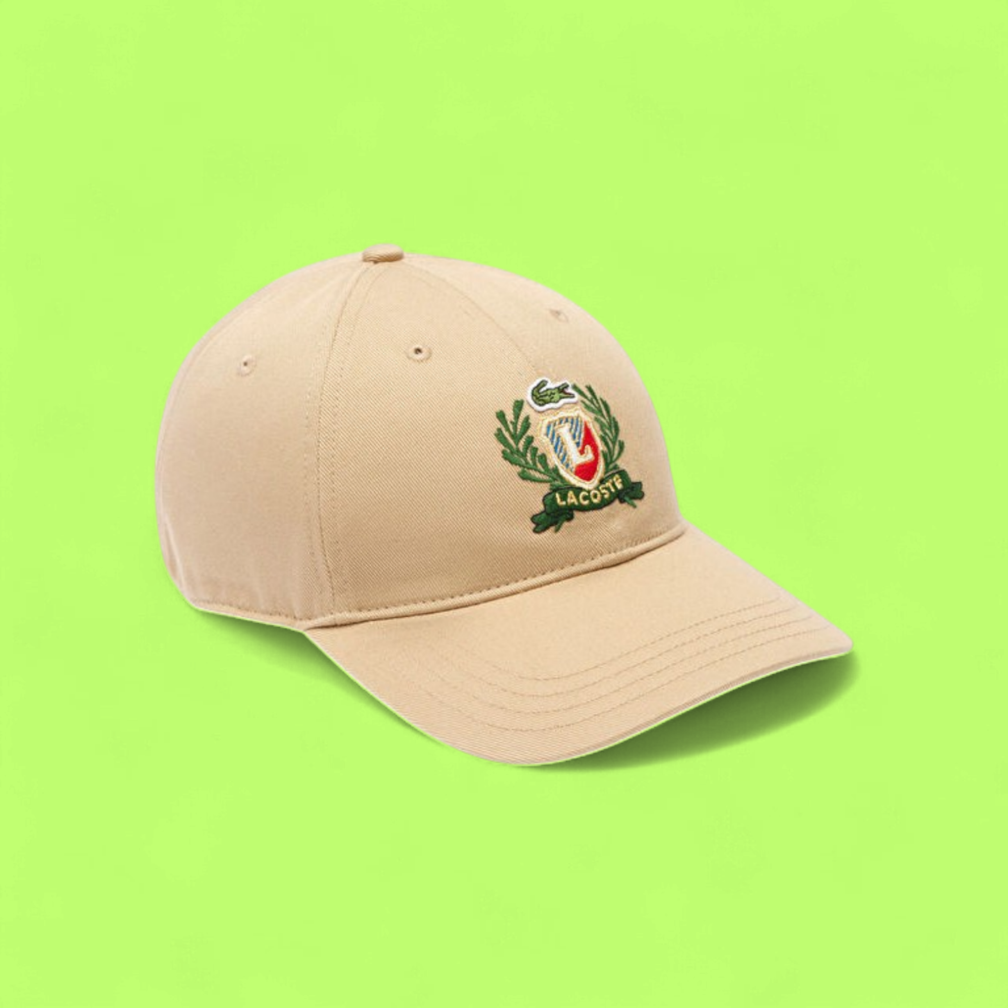 LACOSTE BEIGE BASEBALL CAP WITH EMBROIDERED CREST LOGO