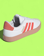 ADIDAS VL COURT WHITE PINK CASUAL LOW TOP LEATHER SNEAKERS