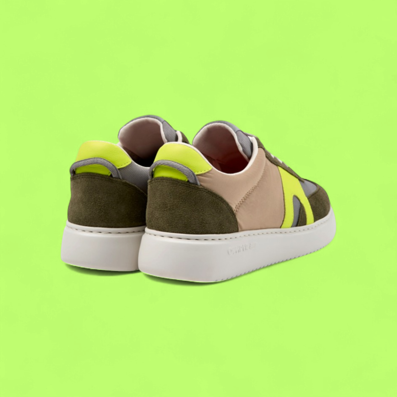 CAMPER MULTICOLOR LOW TOP SNEAKERS WITH NEON YELLOW DETAIL