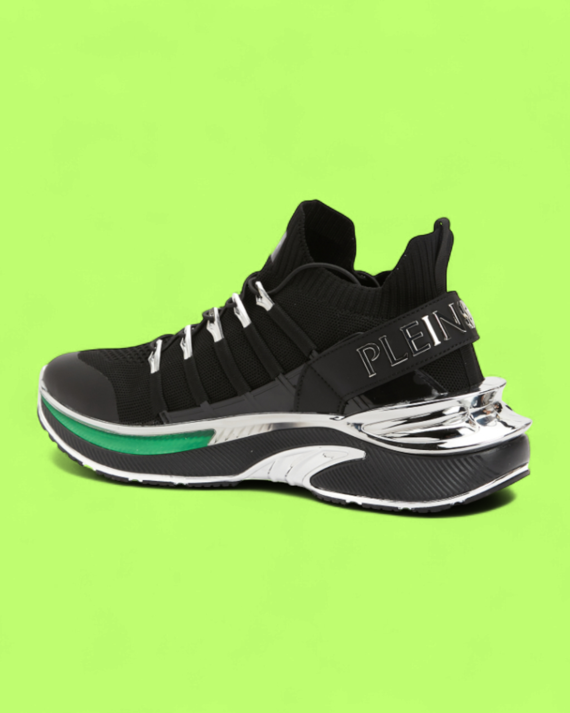 PHILIPP PLEIN SPORT FUTURISTIC METAL DETAIL BLACK SNEAKERS