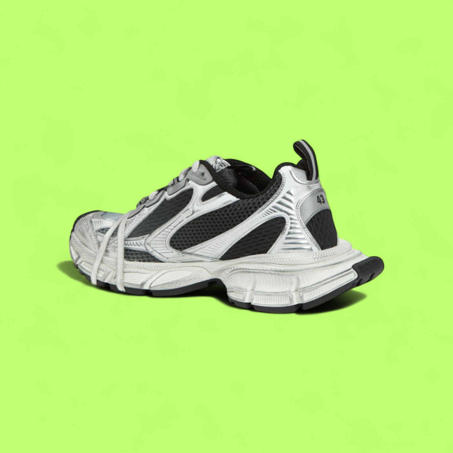 BALENCIAGA RUNNER SILVER BLACK DISTRESSED RETRO MESH SNEAKERS