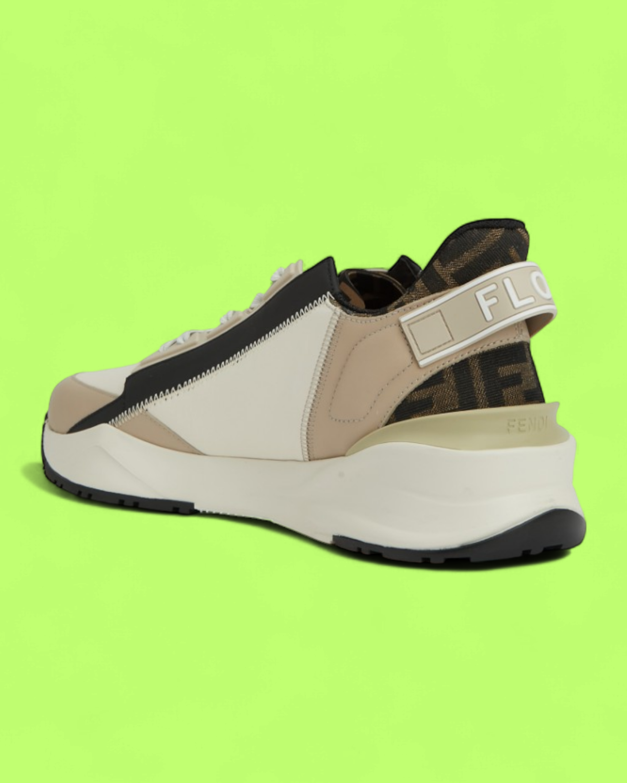 FENDI BROWN TECHNICAL SNEAKER WITH SIGNATURE FF CANVAS DETAIL