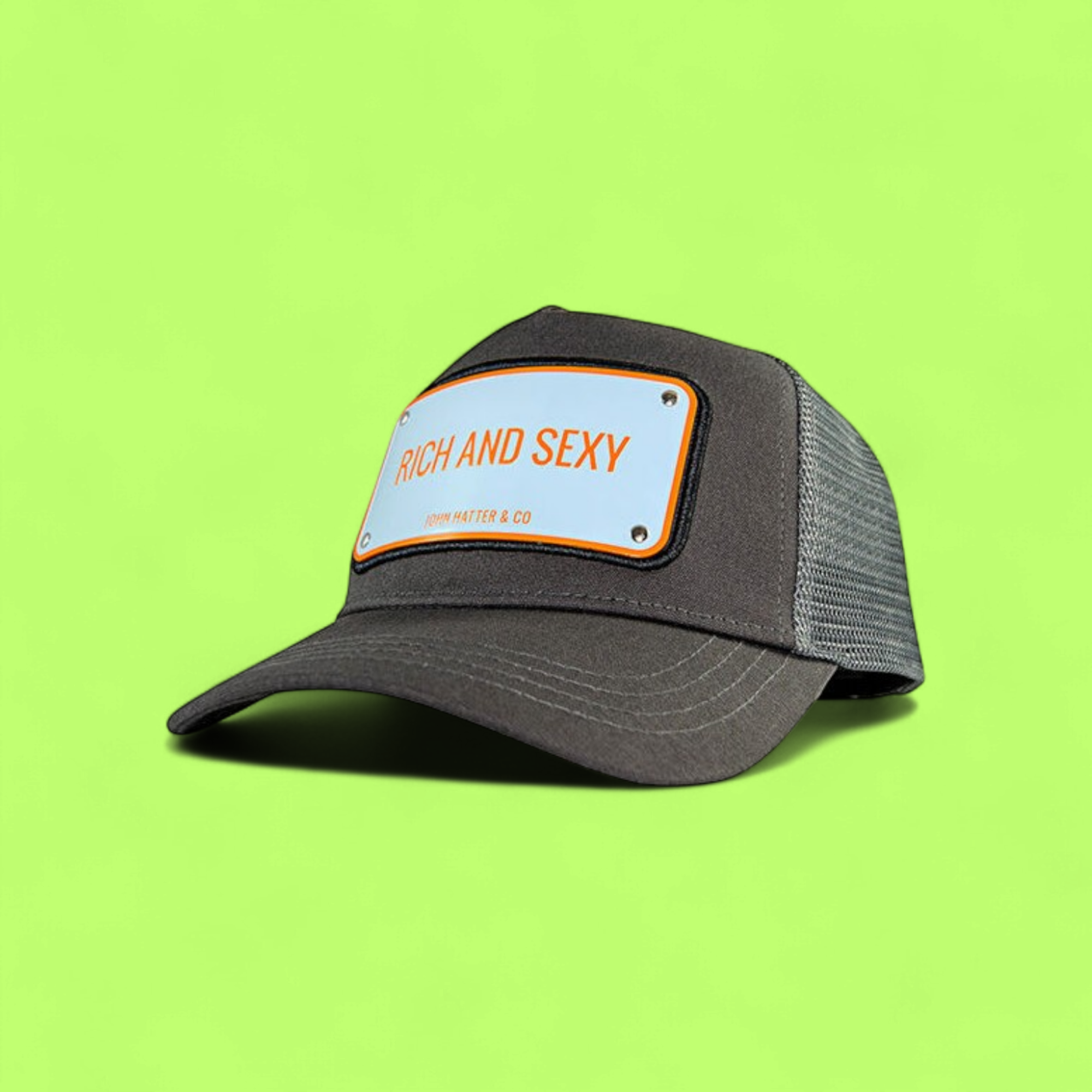 JOHN HATTER BLACK MESH CAP WITH RICH AND SEXY LOGO PLATE