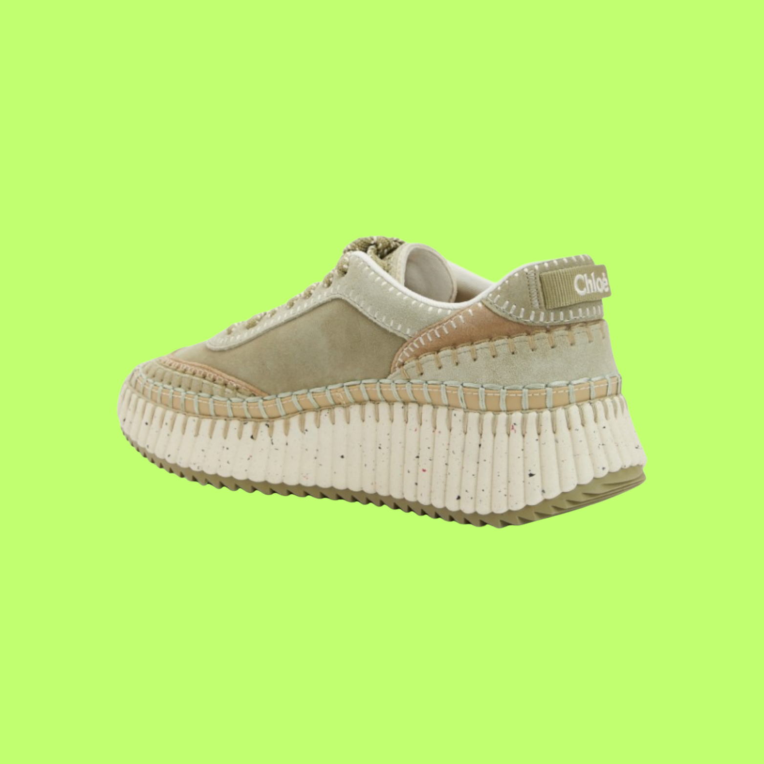 CHLOE BEIGE PLATFORM SNEAKER WITH TEXTURED SOLE AND SUEDE